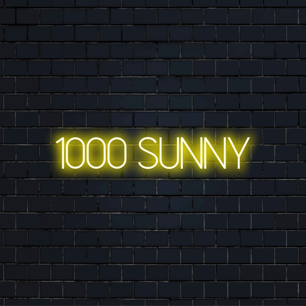 1000 Sunny Neon Sign, neon text light against brick backdrop