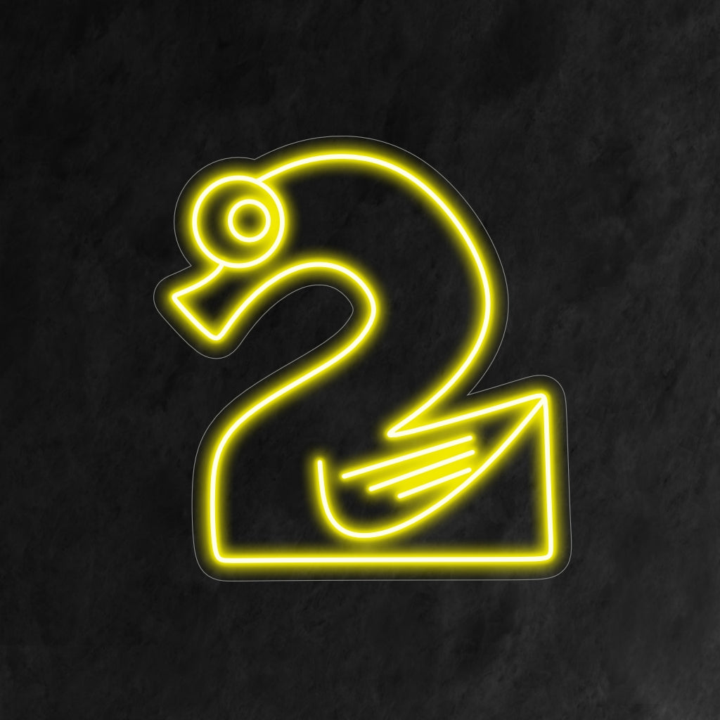 „2nd Birthday Neon Sign“ zeigt eine charmante und cartoonhafte Darstellung der Zahl 2, die einem Schwan ähnelt. Perfekt, um der Feier zum zweiten Geburtstag eines Kindes eine verspielte und festliche Note zu verleihen.