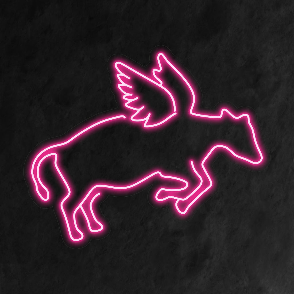 „Angel Cow Neon Sign“ – Ein skurriles Neonlicht mit einer entzückenden Kuh mit Engelsflügeln, das Ihrem Wohnraum Humor und Süße verleiht.