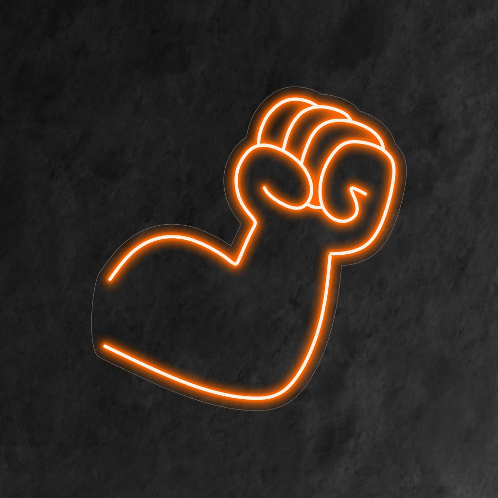 „Arm and Fist Neon Sign“ – Ein kraftvolles Neonlicht, das die Stärke und Entschlossenheit eines Arms und einer Faust zeigt und Ihrem Wohnraum Elan und Motivation verleiht.