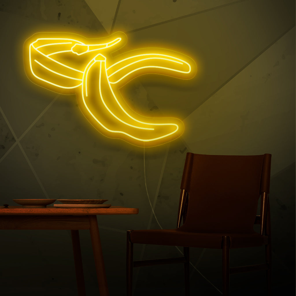 „Banana Peel Neon Sign“ – Ein skurriles Neonlicht mit der verspielten Darstellung einer Bananenschale, das Ihrem Wohnraum Humor und Unbeschwertheit verleiht.