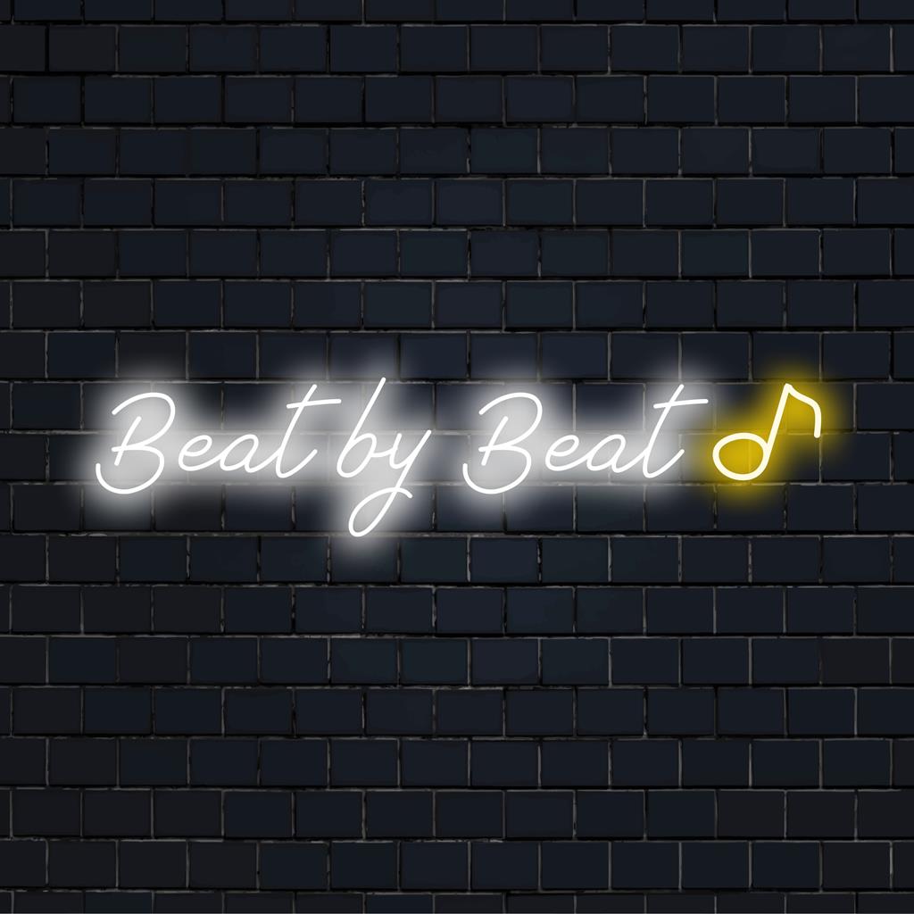 Individuelles „Beat By Beat“-LED-Neonschild, strahlendes Kunstwerk, das persönlichen Stil und lebendiges Neonlichtdekor vereint.