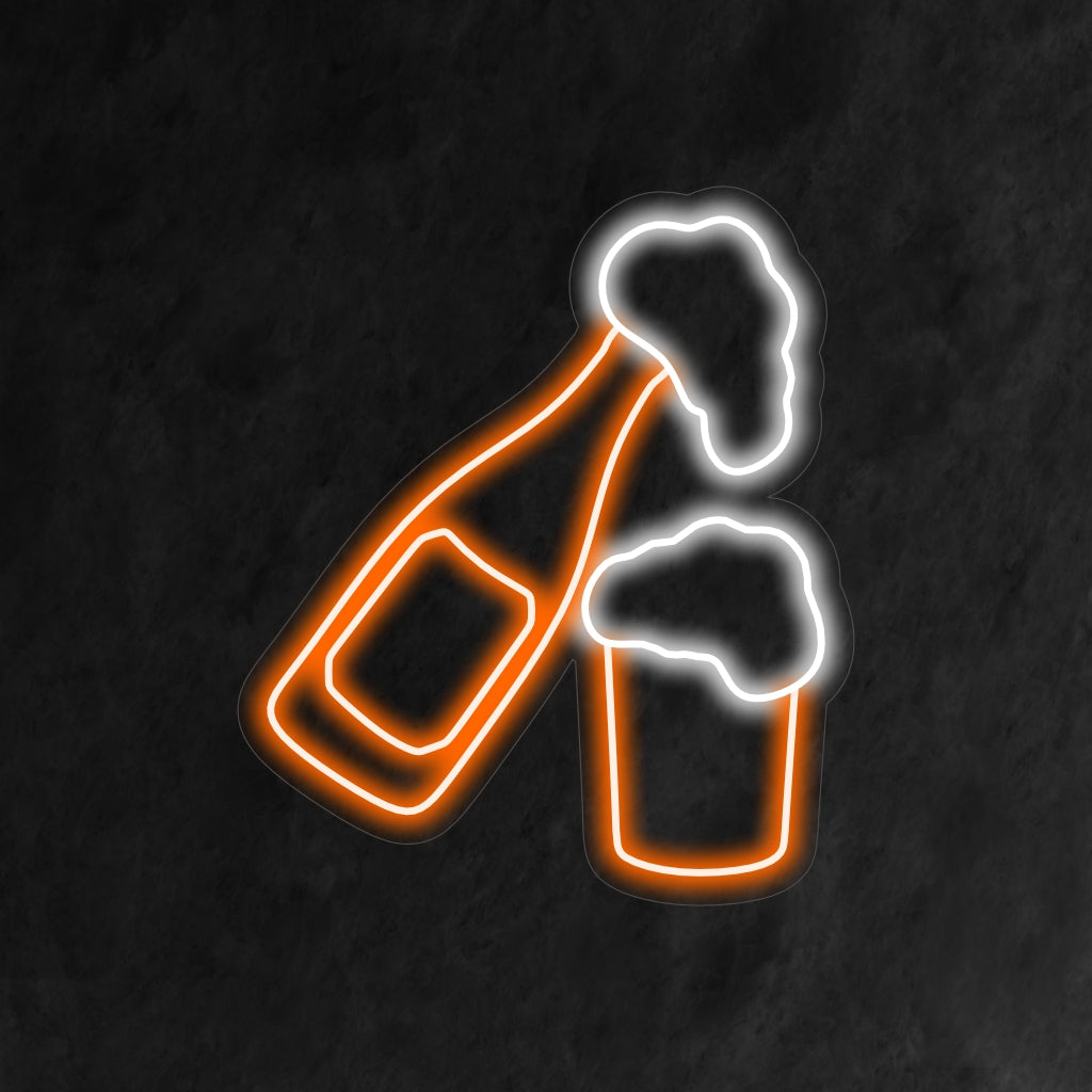 „Bierflasche und Glas Neonschild“ ist eine klassische und elegante Ergänzung für Ihr Bar-Interieur. Ein Neonlicht, das die Eleganz des Bieres hervorhebt.