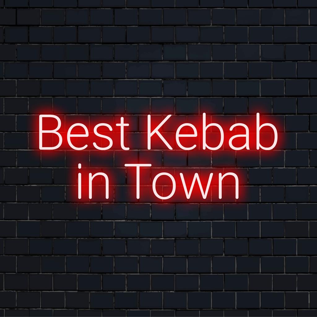 Individuelles LED-Neonschild mit der Aufschrift „Best Kebab In Town“, perfekt für eine Lichtdekoration und zum Hervorheben Ihres Lieblingsplatzes.