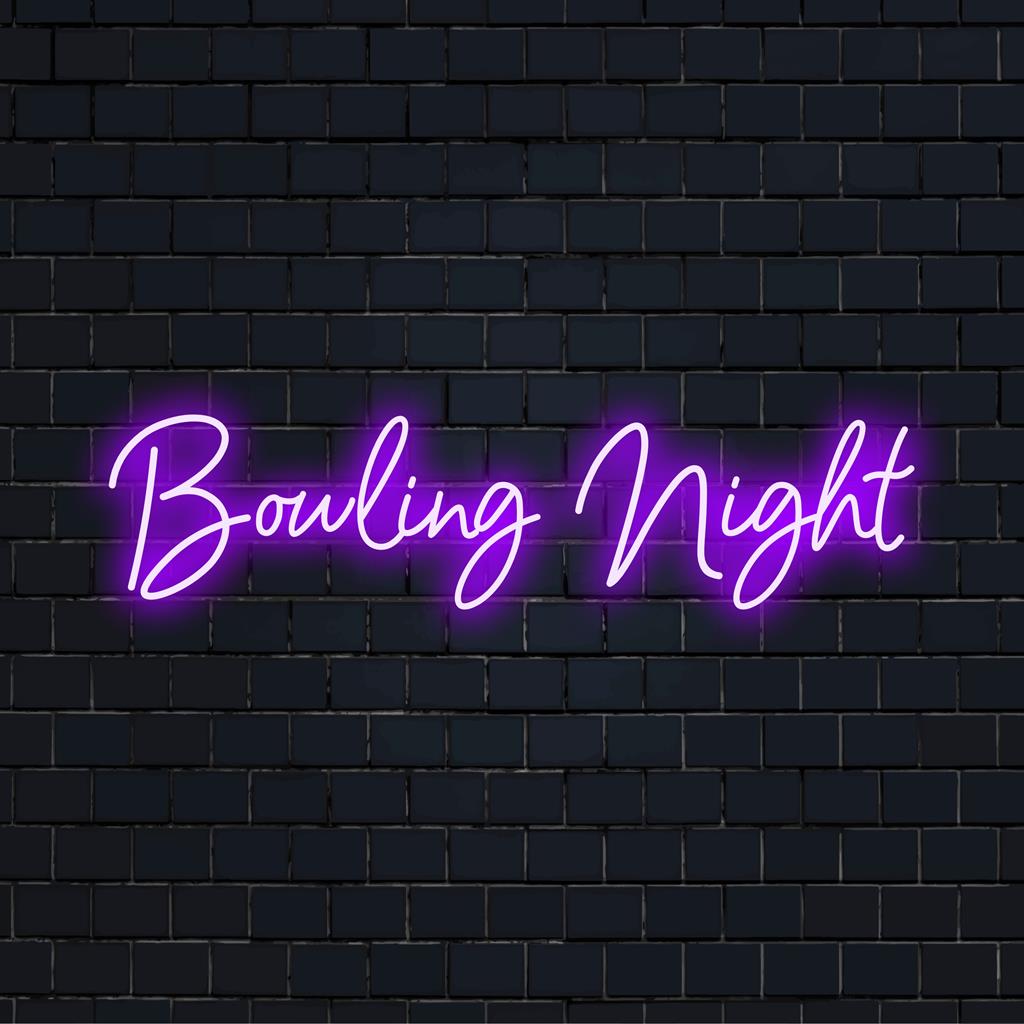 Lebendiges LED-Neonschild „Bowling Night“; perfekt als maßgeschneiderte Neonlichtdekoration für Spielzimmer oder Unterhaltungsstätten.