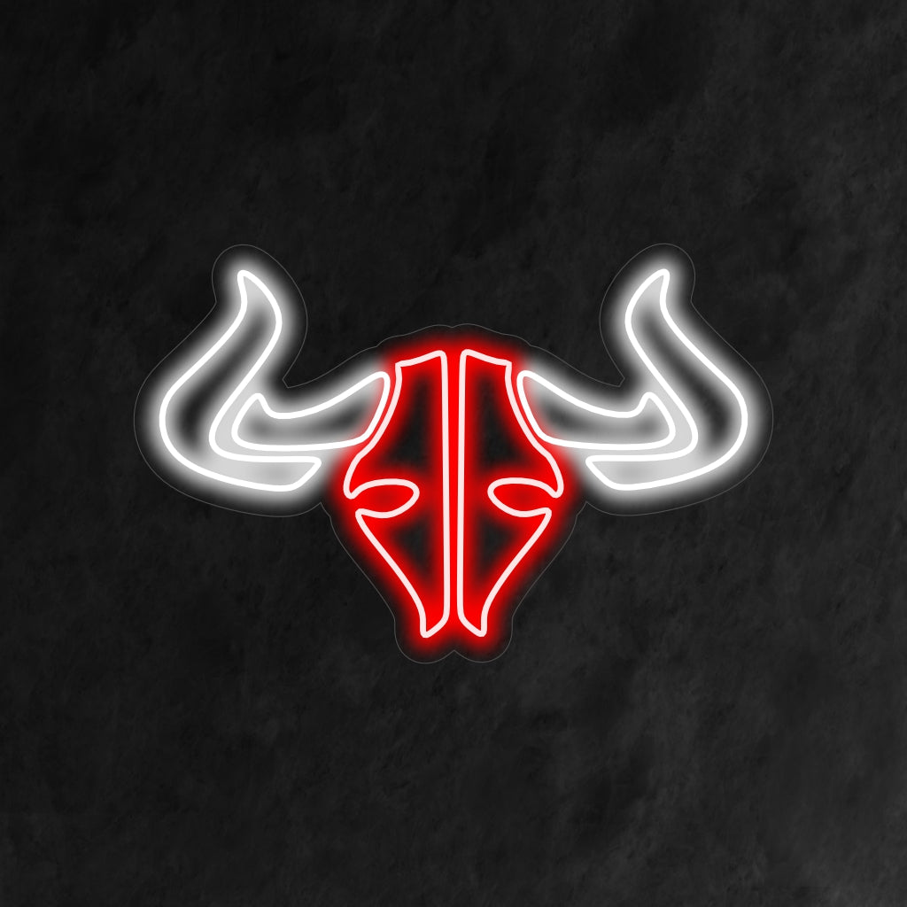 „Bull Skull Neon Sign“ – Ein rustikales Neonlicht mit dem ikonischen Bild eines Bullenschädels, das Ihrem Wohnraum Wüstencharme und raue Eleganz verleiht.