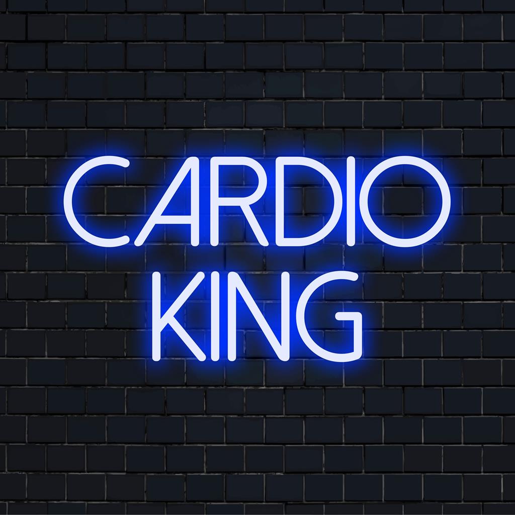 LED-Neonschild mit dem Satz „Cardio King“, perfekt für Fitnessbegeisterte, die eine lebendige, personalisierte Dekoration suchen.