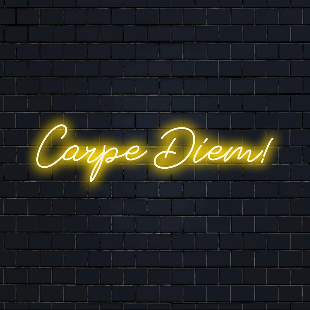 Handgefertigtes LED-Neonschild mit dem Spruch „Carpe Diem!“, perfekt für eine motivierende Neonlichtanzeige in jedem Raum.
