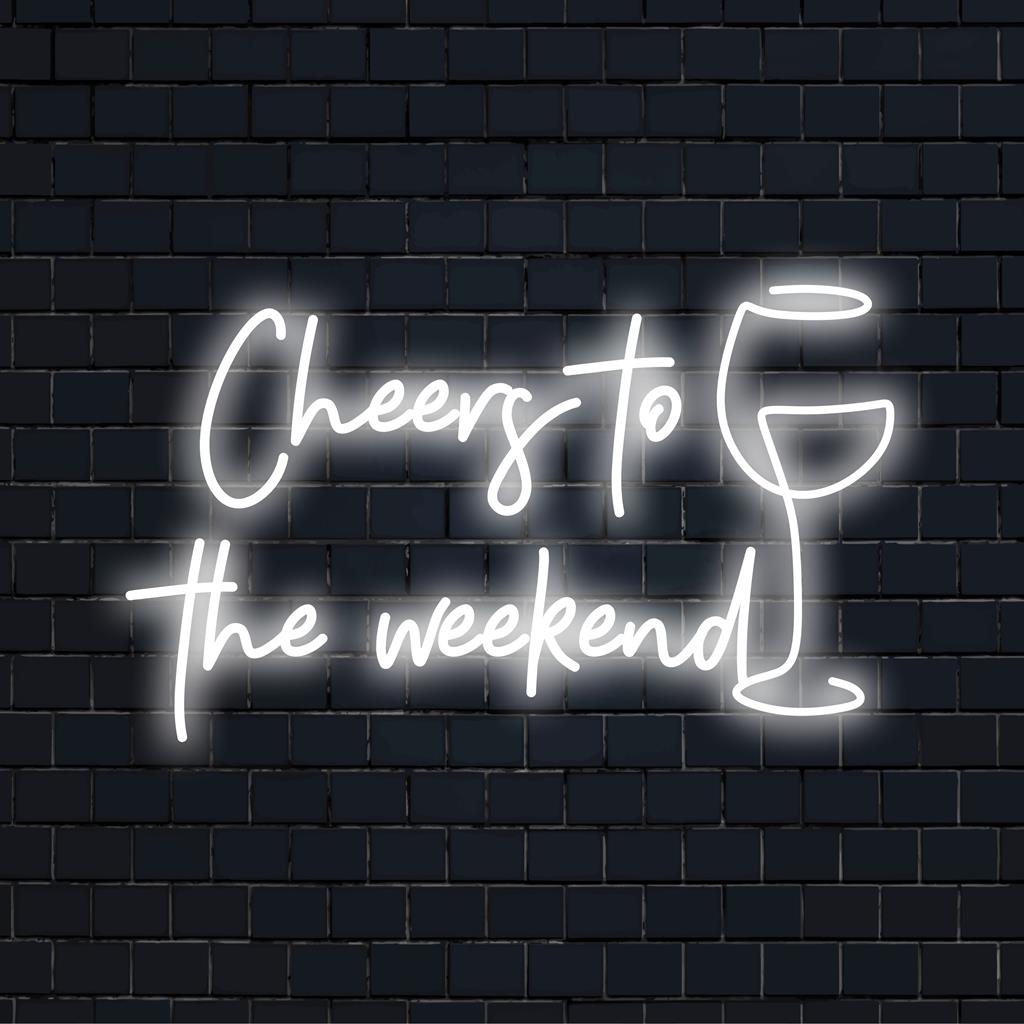Das Neonschild „Cheers to the Weekend“ mit individuellem LED-Leuchten sorgt für eine lebendige Dekoration. Perfekt als lebendige Bar- oder Wohnzimmerkunst.