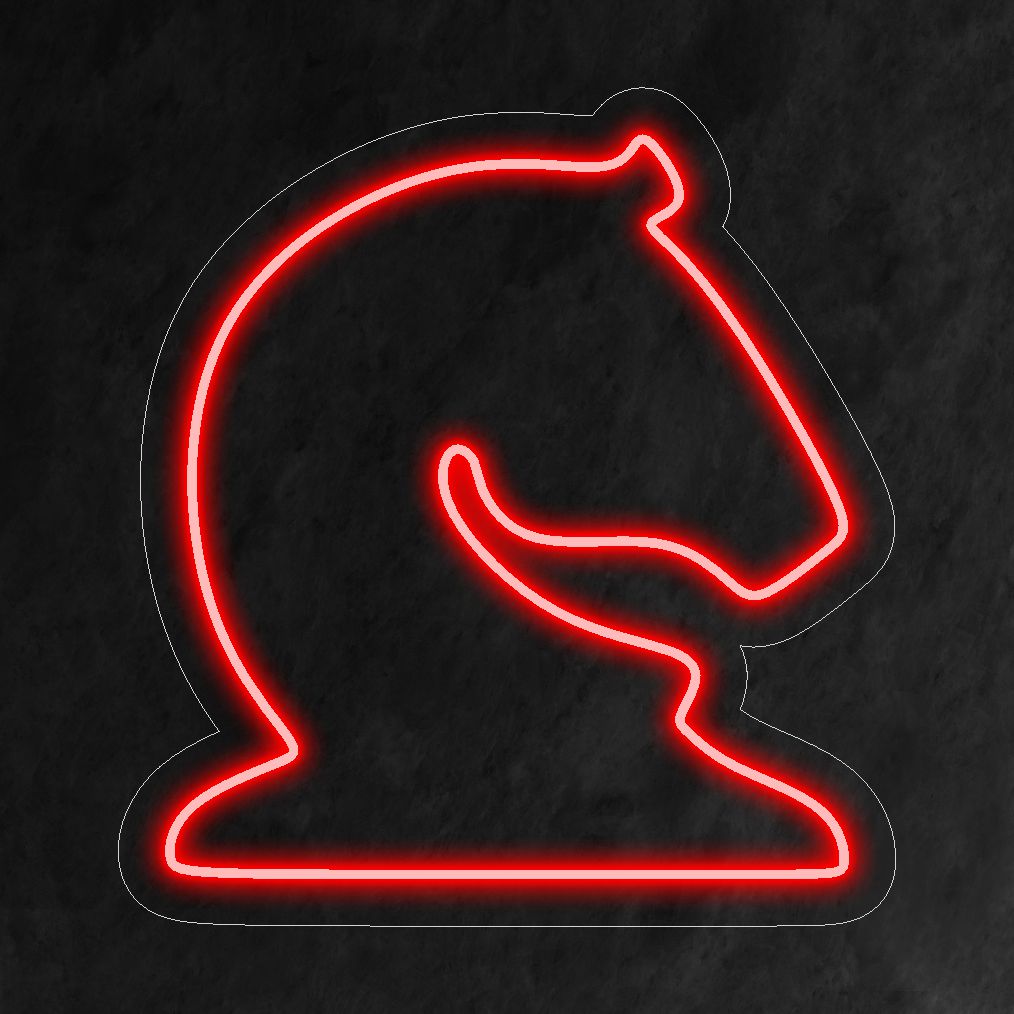 „Chess Horse Neon Sign“ – Ein majestätisches und strategisches Neonlicht mit einem Schachritter-Design, das Ihrem Raum Eleganz und strategische Anziehungskraft verleiht.