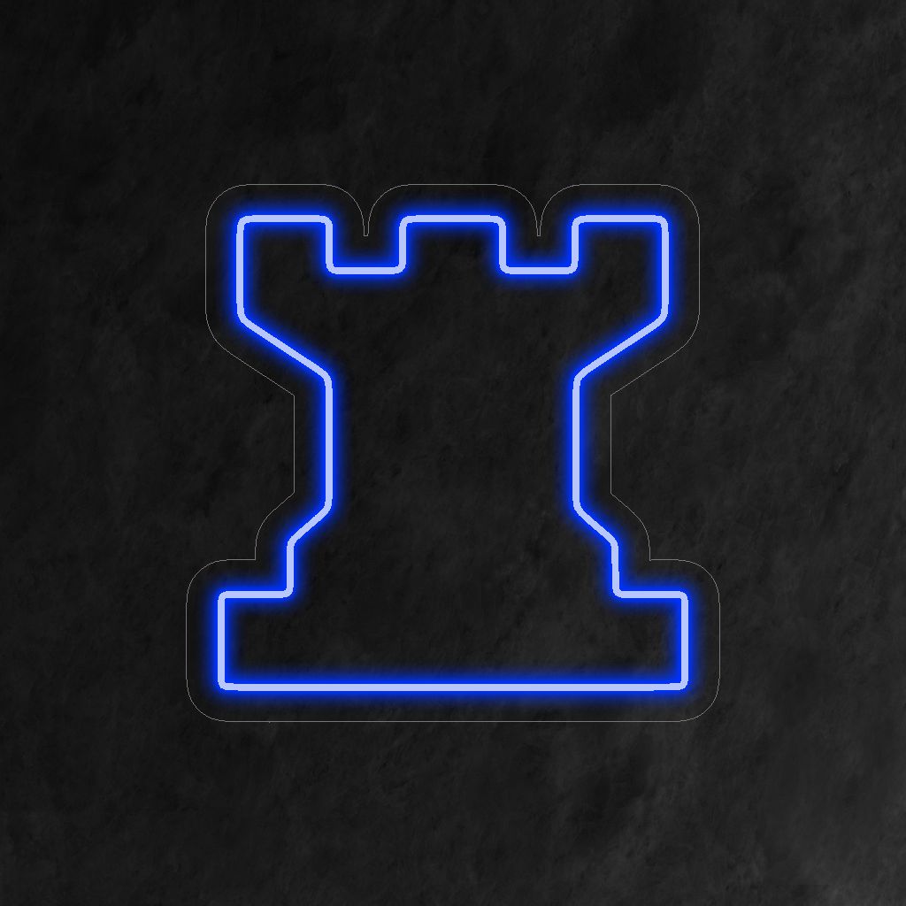 „Chess Rook Neon Sign“ – Ein auffälliges und strategisches Neonlicht, das das ikonische Schachturm-Design zur Schau stellt und Ihrem Raum königliche Eleganz und imposante Präsenz verleiht.