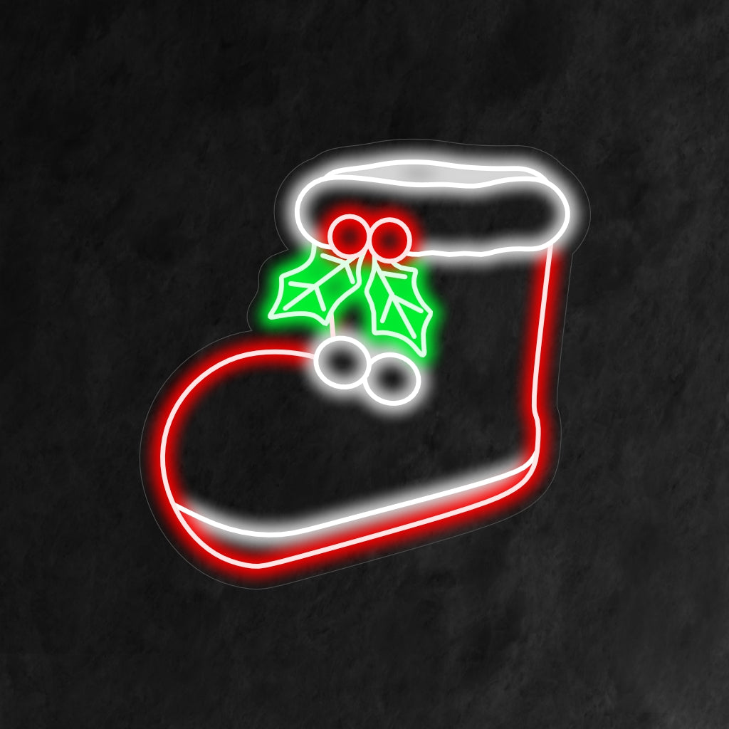 „Christmas Boot Neon Sign“ ist eine festliche und saisonale Ergänzung für Ihr Interieur. Ein Neonlicht, das mit einem bezaubernden Weihnachtsstiefel Weihnachtsstimmung verbreitet.