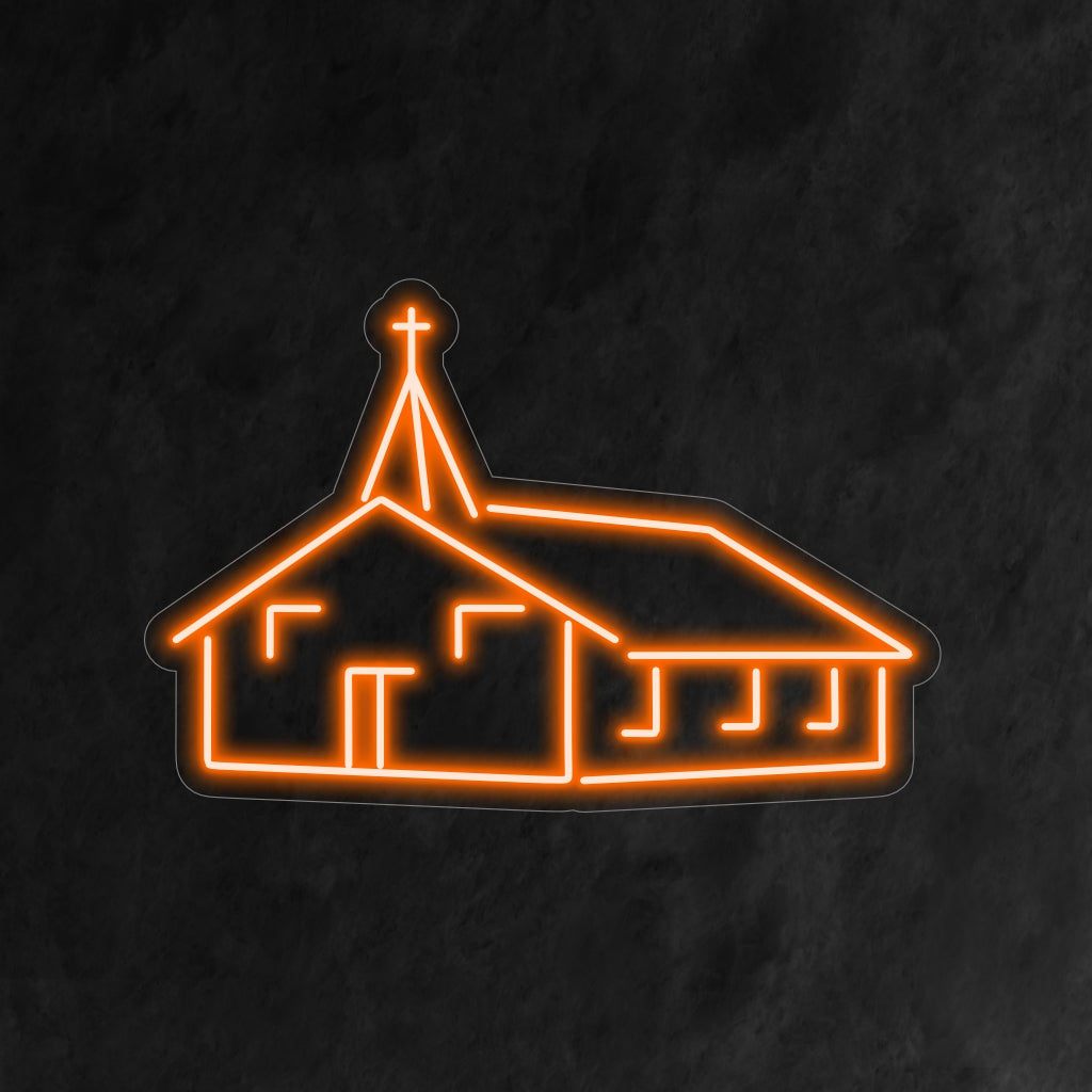 „Kirchengebäude-Neonschild“ – Ein spirituelles und heiteres Neonlicht, das die Silhouette eines klassischen Kirchengebäudes zeigt und Ihrem Raum Ruhe und eine besinnliche Atmosphäre verleiht.