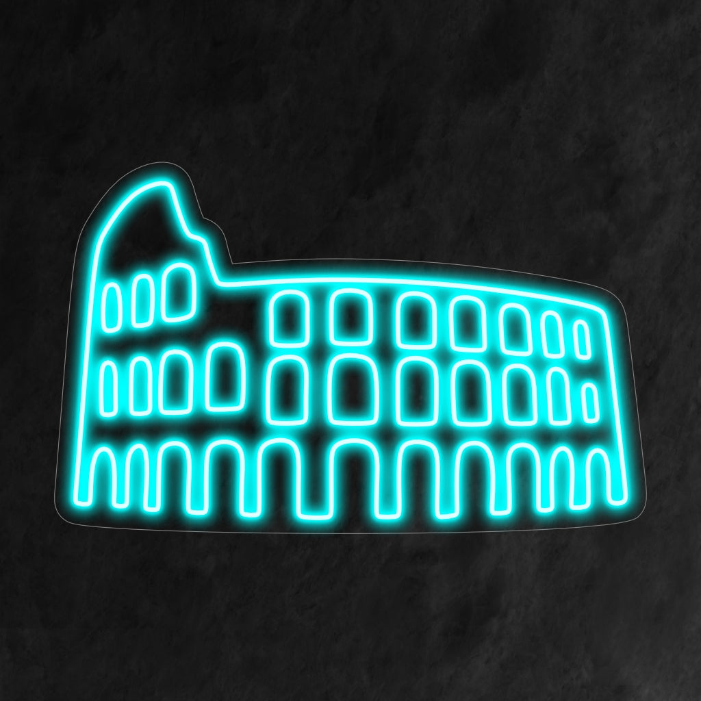 „Colosseum Neon Sign“ – Ein majestätisches und historisches Neonlicht, das die ikonische Silhouette des Kolosseums zeigt und Ihrem Raum Eleganz und einen fesselnden Charme verleiht, der an das antike Rom erinnert.