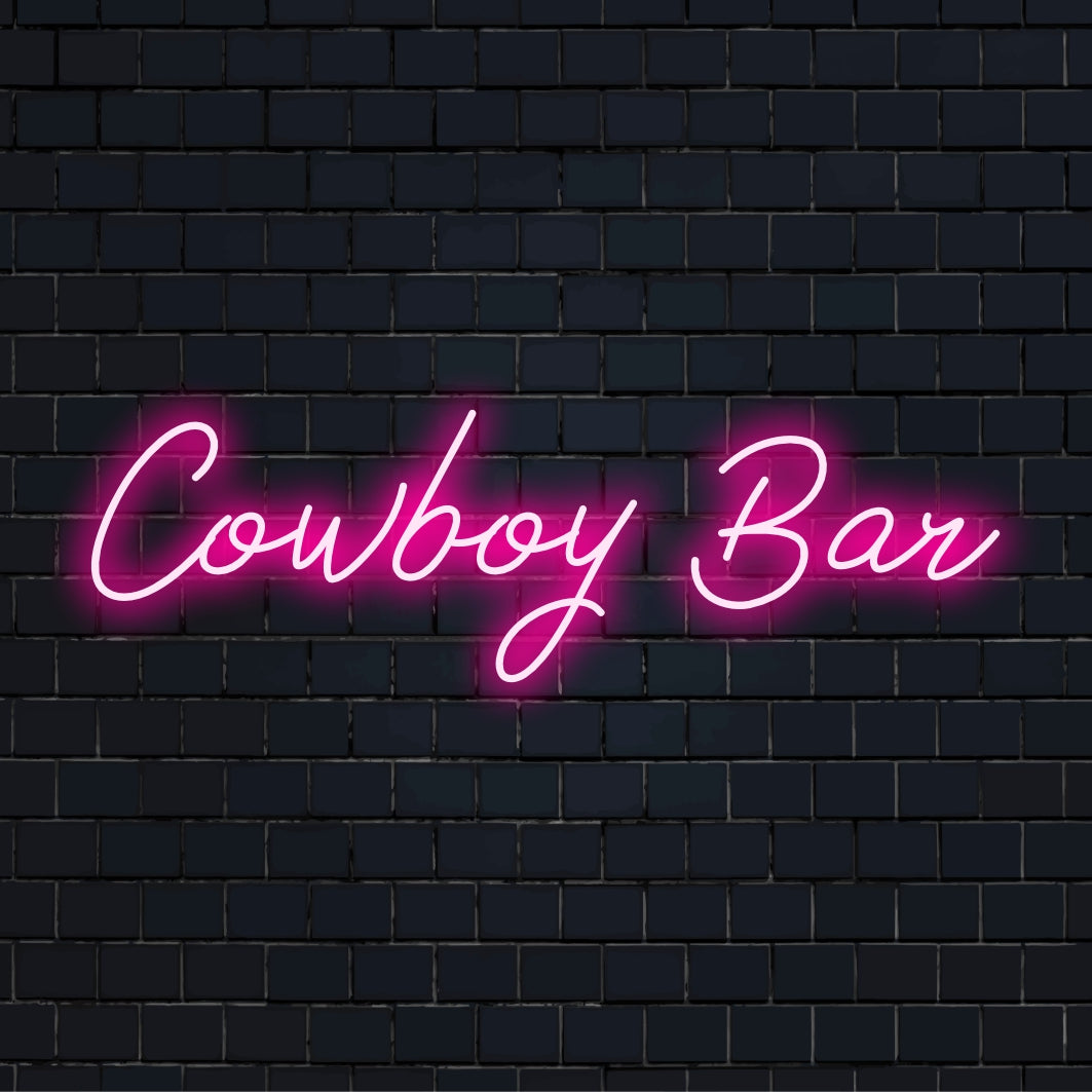 Lebendiges LED-Neonschild „Cowboy Bar“ im individuellen Westernstil, perfekt für rustikales Ambiente und Neon-Wandkunst.