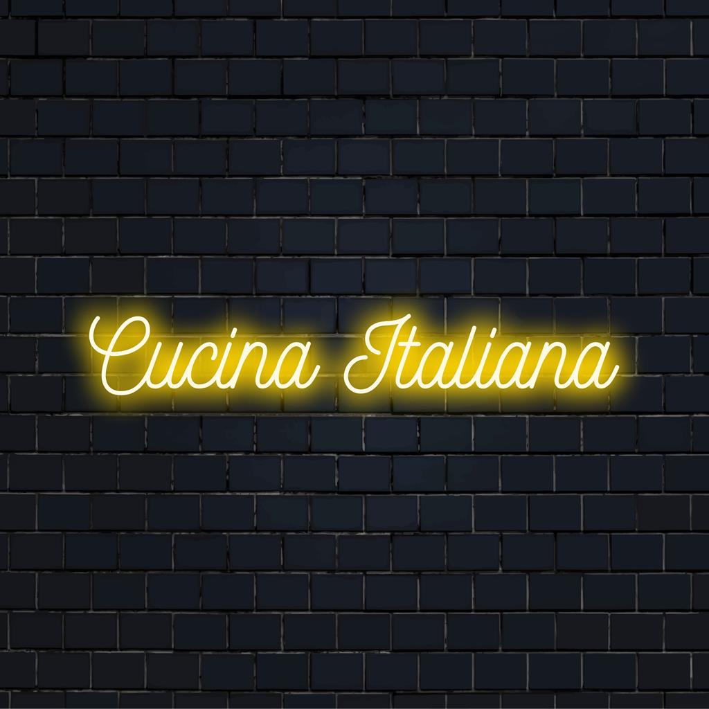 Stilvolles LED-Neonschild mit der Aufschrift „Cucina Italiana“, perfekt, um jeder Küchenecke oder jedem Raum im italienischen Stil Flair zu verleihen.