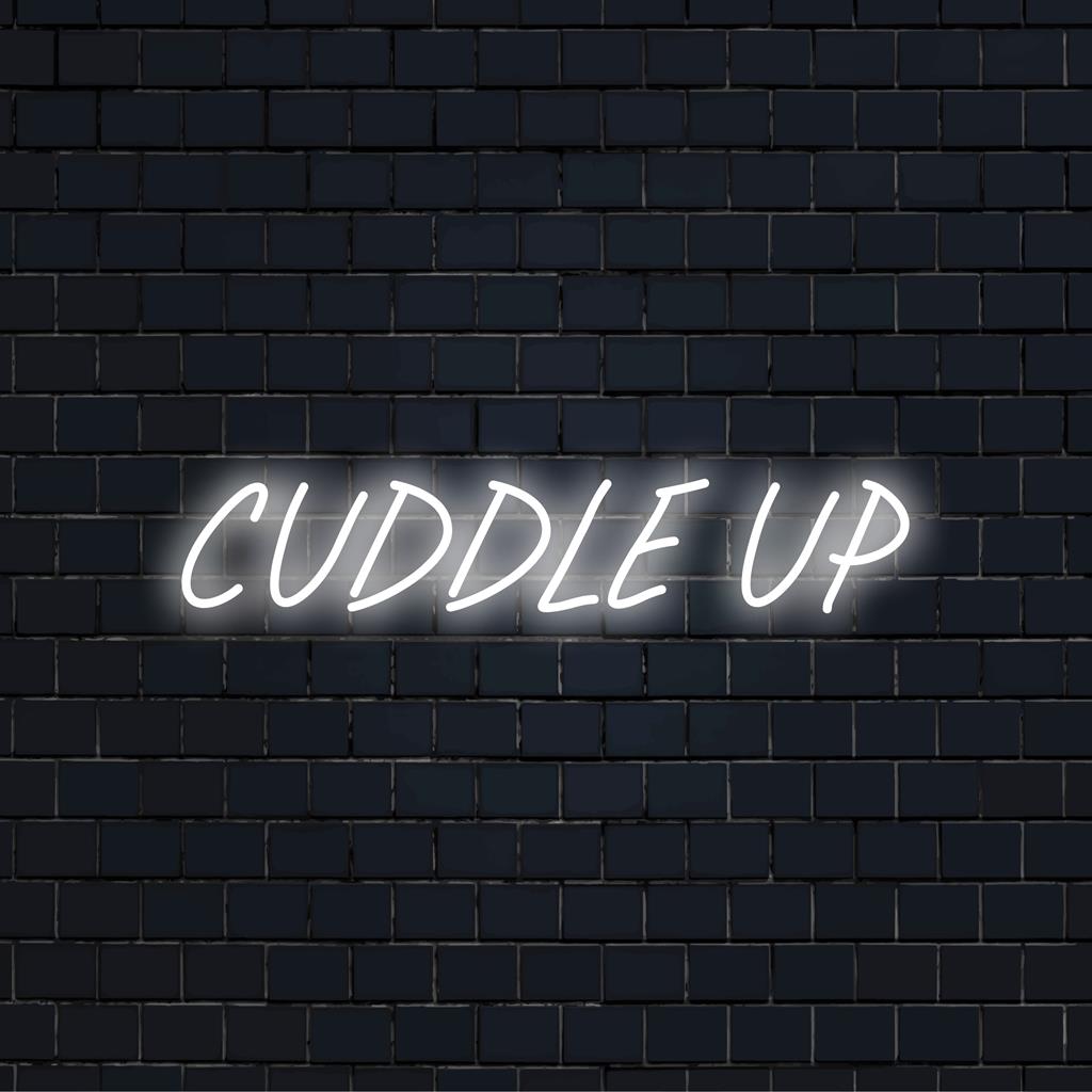 Maßgefertigtes Cuddle Up LED-Neonschild. Perfekte Mischung aus gemütlicher Eleganz, ideal für die Inneneinrichtung und stimmungsvolle Beleuchtung.