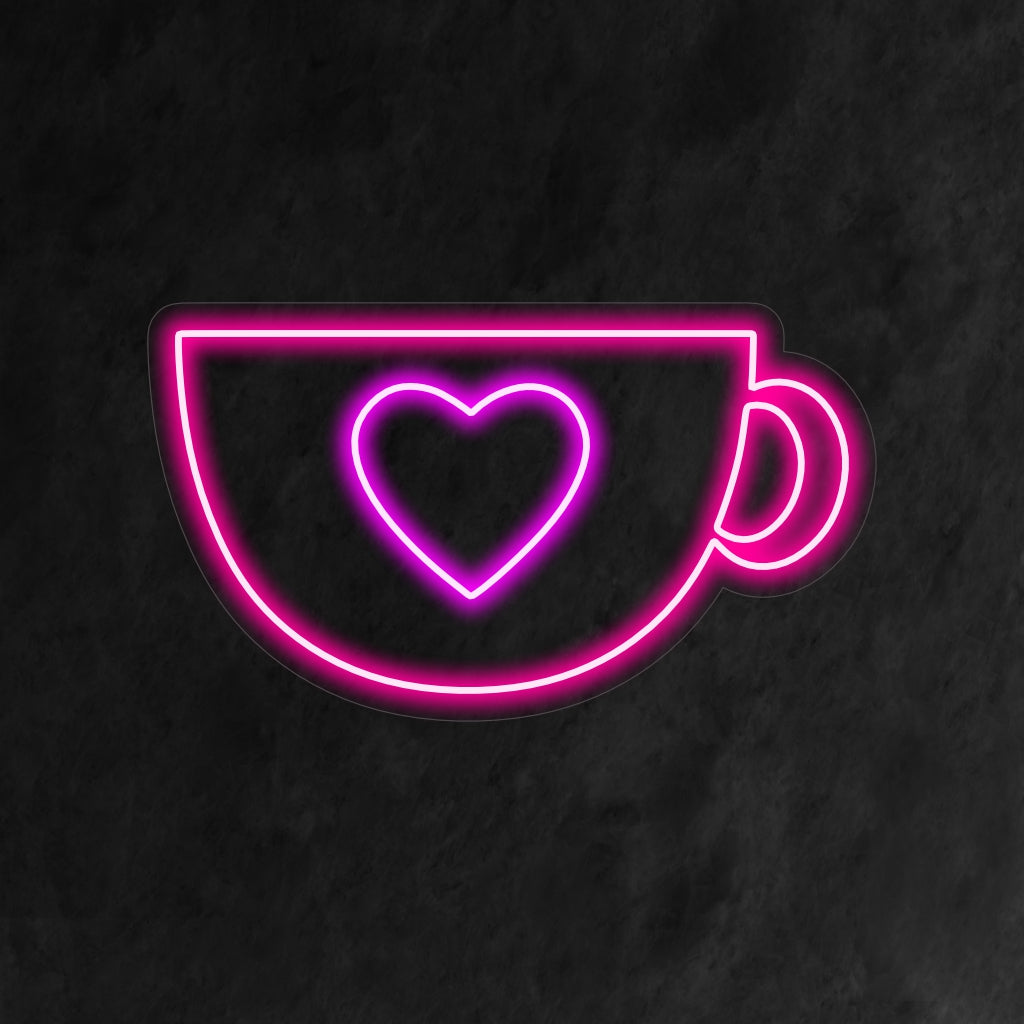 „Cute Mug With A Heart Neon Sign“ ist eine bezaubernde und charmante Ergänzung für Ihr Café-Interieur. Ein Neonlicht mit einer süßen Tasse mit Herz schafft eine warme und einladende Atmosphäre.
