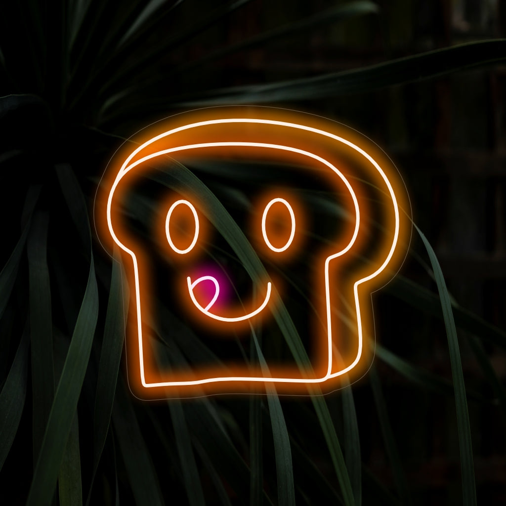 „Cute Toast Bread Neon Sign“ – Ein entzückendes und originelles Neonlicht, das Ihrem Raum Charme und skurrile Wärme verleiht.
