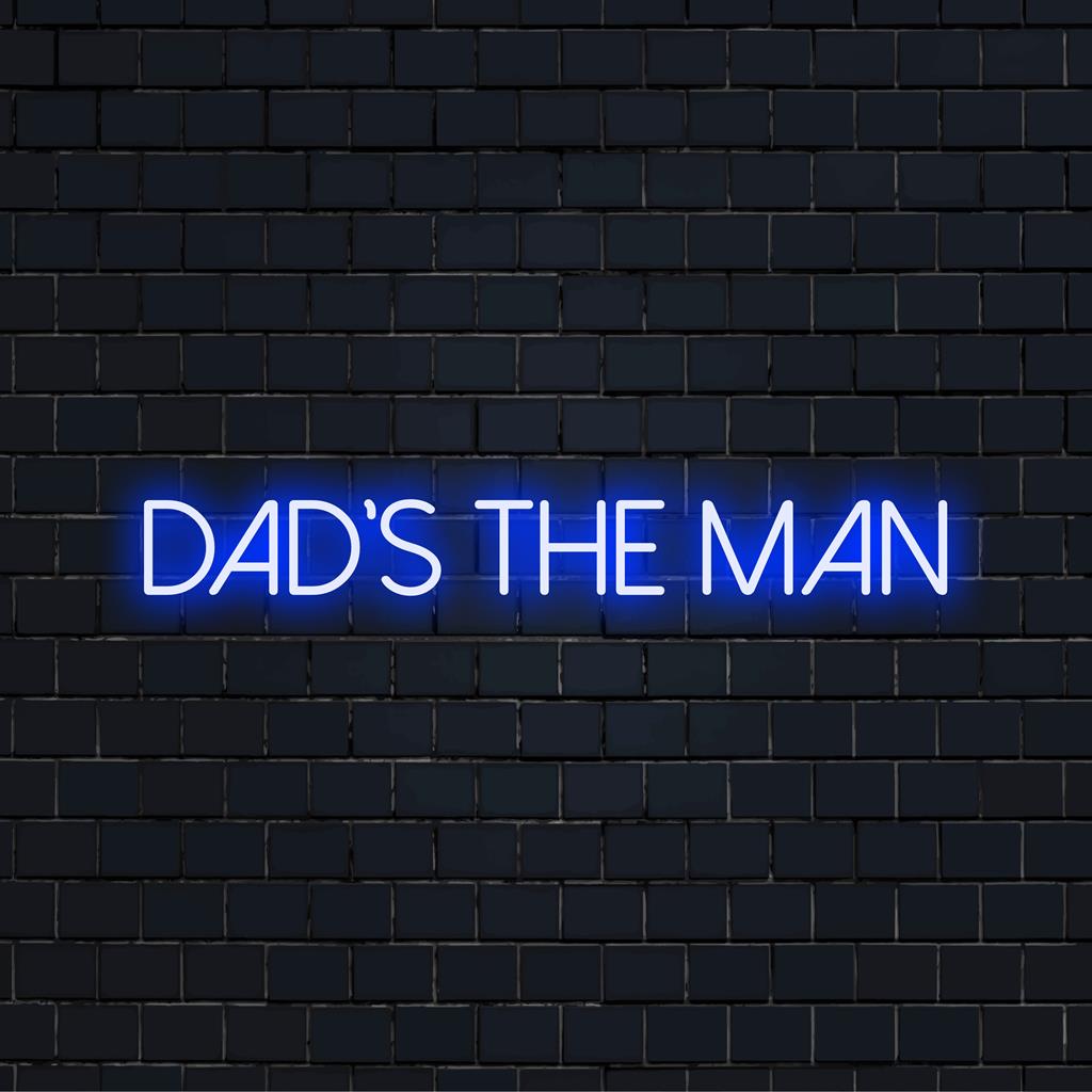 Leuchtendes „Dad's The Man“-Neonschild, perfekt für eine individuelle Dekoration; ideale Mischung aus individuellem LED-Design und lebendiger Lichtkunst.