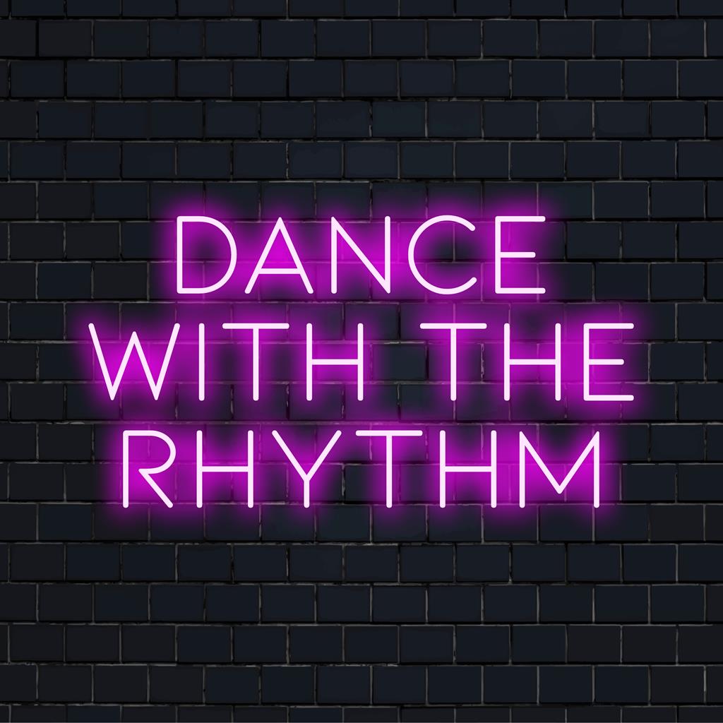 Ein lebendiges, individuelles LED-Design, das „Dance With The Rhythm“ in künstlerischem Neonlicht erstrahlen lässt, perfekt für eine einzigartige Wanddekoration.