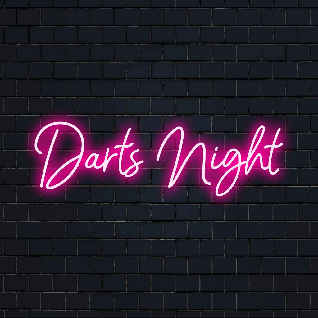 LED-Neonschild im undefinierten Designtyp mit der Aufschrift „Darts Nights“, ideal für Spielzimmer, verleiht jedem Raum einen verspielten Glanz.