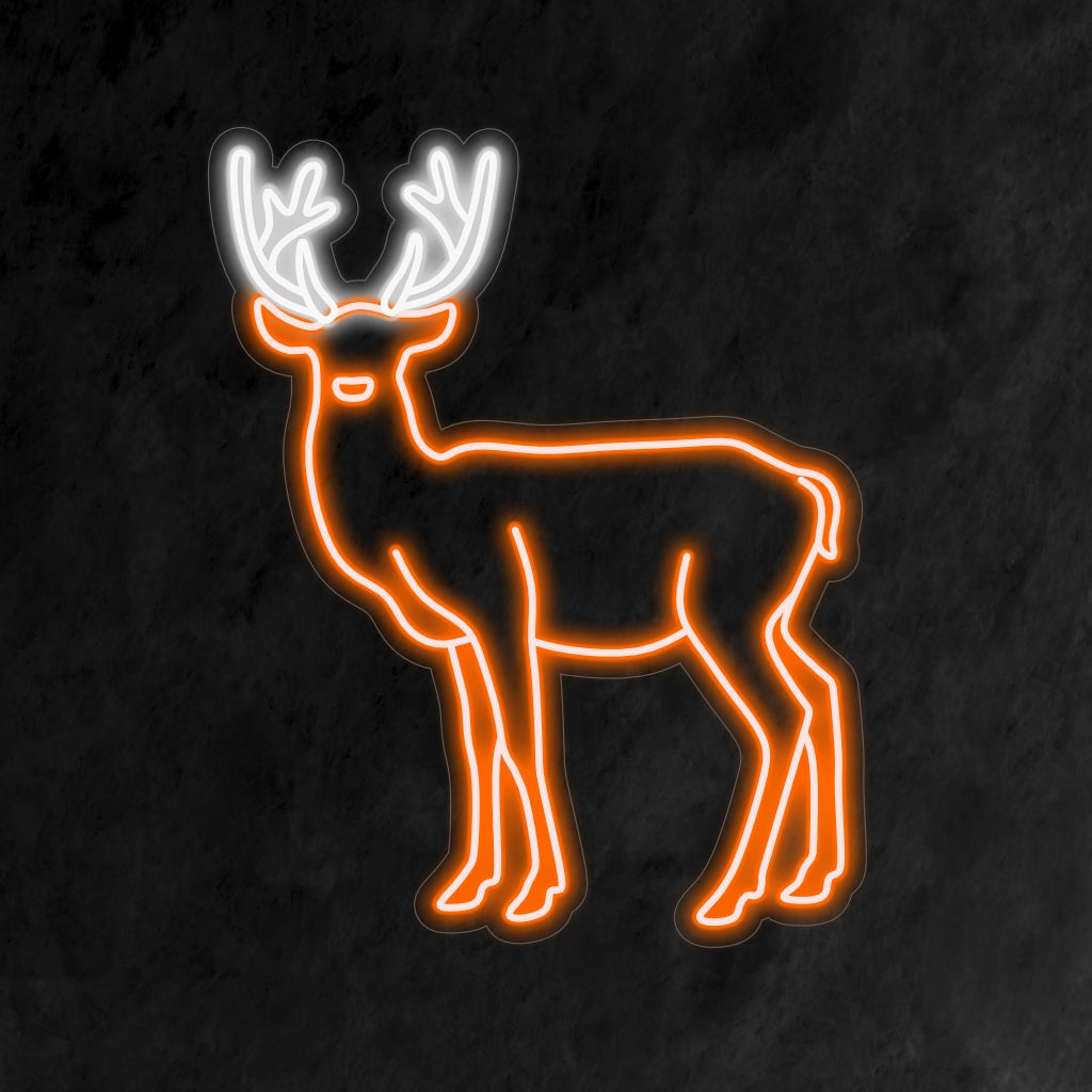 „Deer Neon Sign“ leuchtet mit einem rustikalen Glanz und bringt die Eleganz der Natur in Ihren Raum, perfekt für Naturliebhaber und alle, die einen Hauch von Natur suchen.