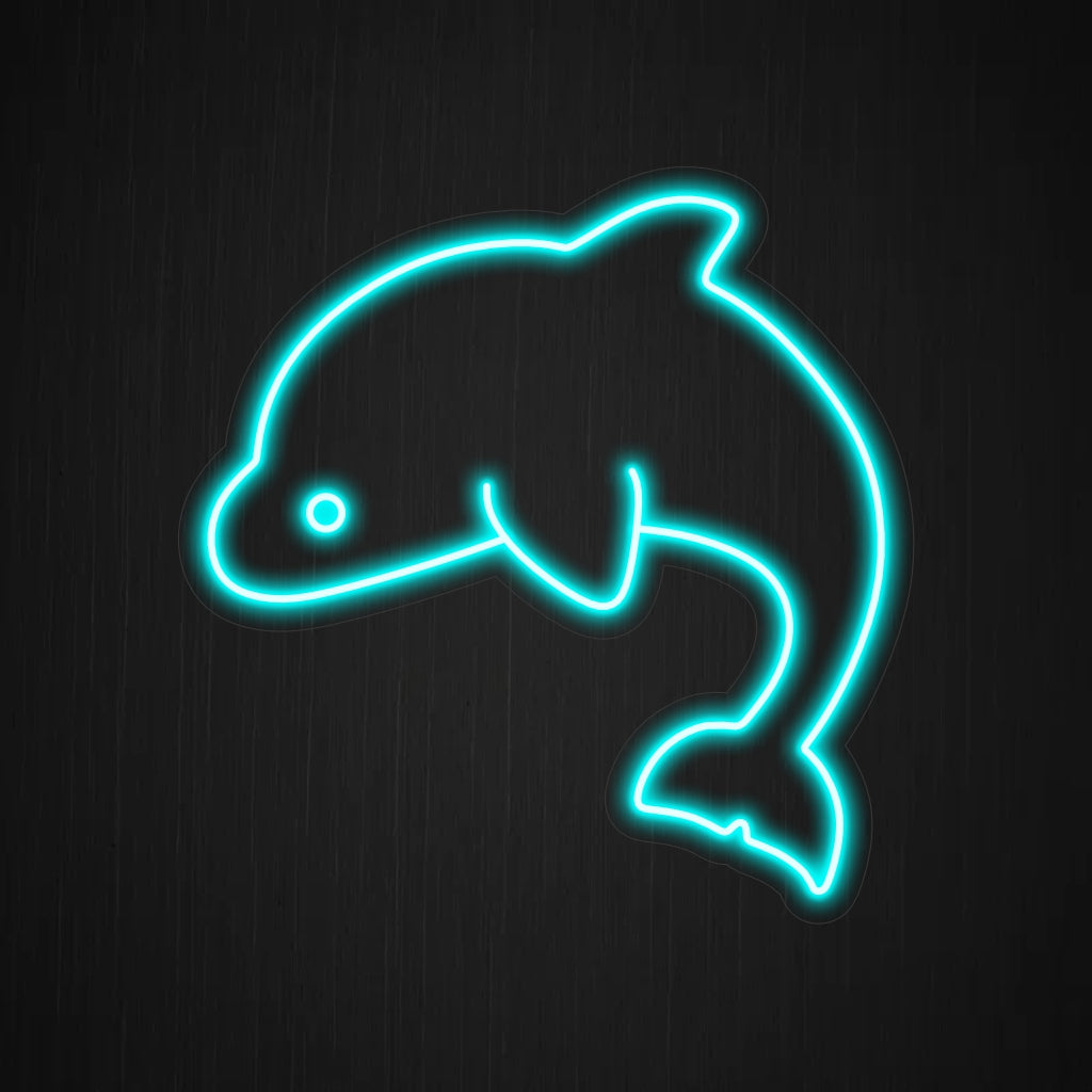 „Dolphin Neon Sign“ leuchtet mit einem verspielten Schein und erfüllt Ihren Raum mit der Freude und Eleganz dieser Meerestiere und ist somit ideal für Meeresliebhaber und Umgebungen mit Meeresthema.
