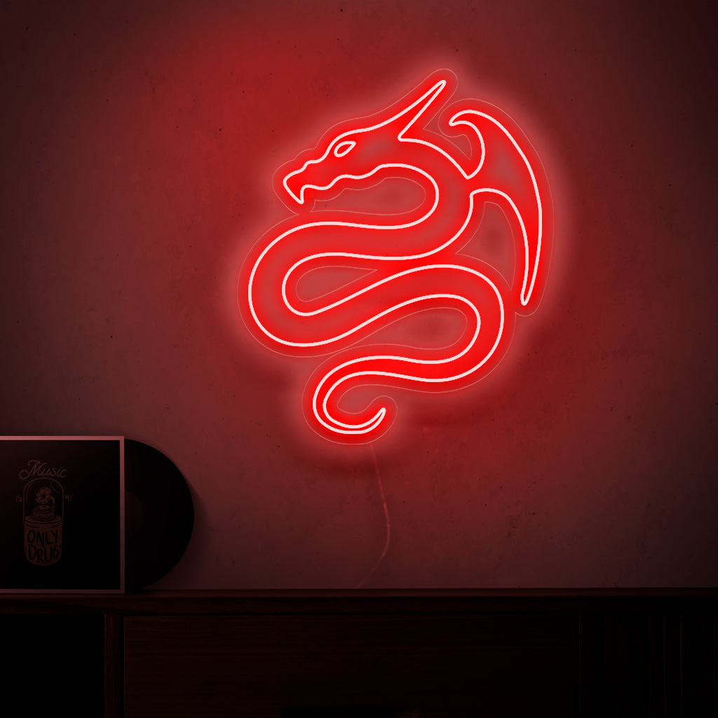 „Dragon Neon Sign“ leuchtet mit einem kräftigen Glanz und bringt die feurige und mystische Präsenz von Drachen in Ihren Raum und ist damit perfekt für Fantasy-Fans und Themenumgebungen.