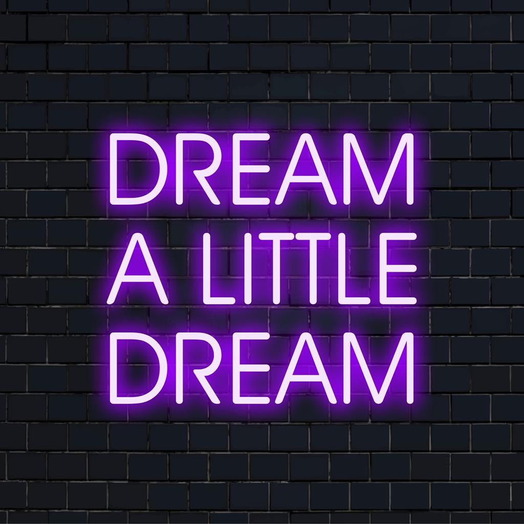 Das kunstvolle LED-Neonschild „Dream A Little Dream“ ist eine perfekte individuelle Neonlichtdekoration für jeden Raum und verkörpert Eleganz und Verträumtheit.