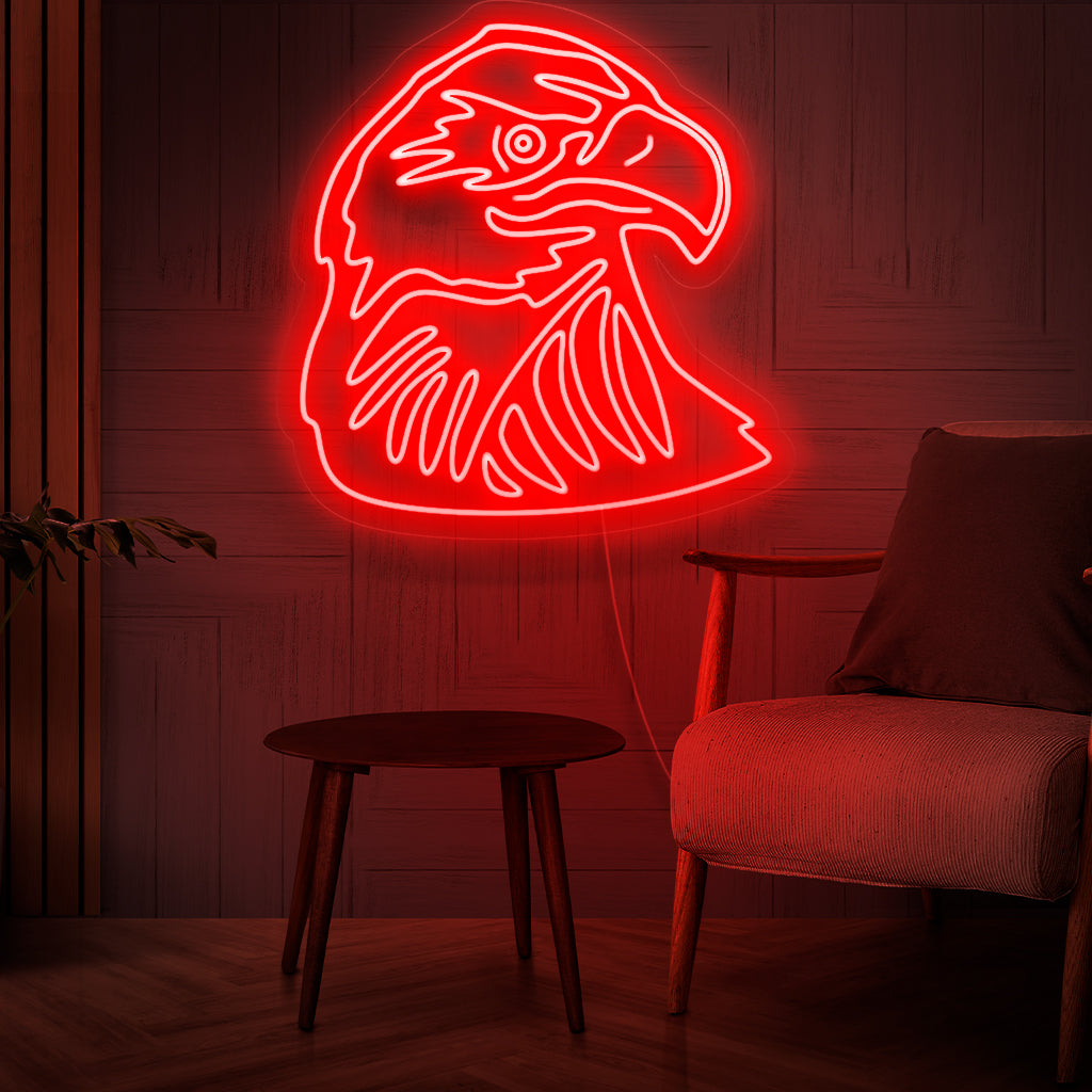 „Eagle Neon Sign“ leuchtet mit kräftigem Glanz, perfekt für patriotische und wildtierbezogene Räume und fängt den majestätischen Geist dieses ikonischen Vogels ein.