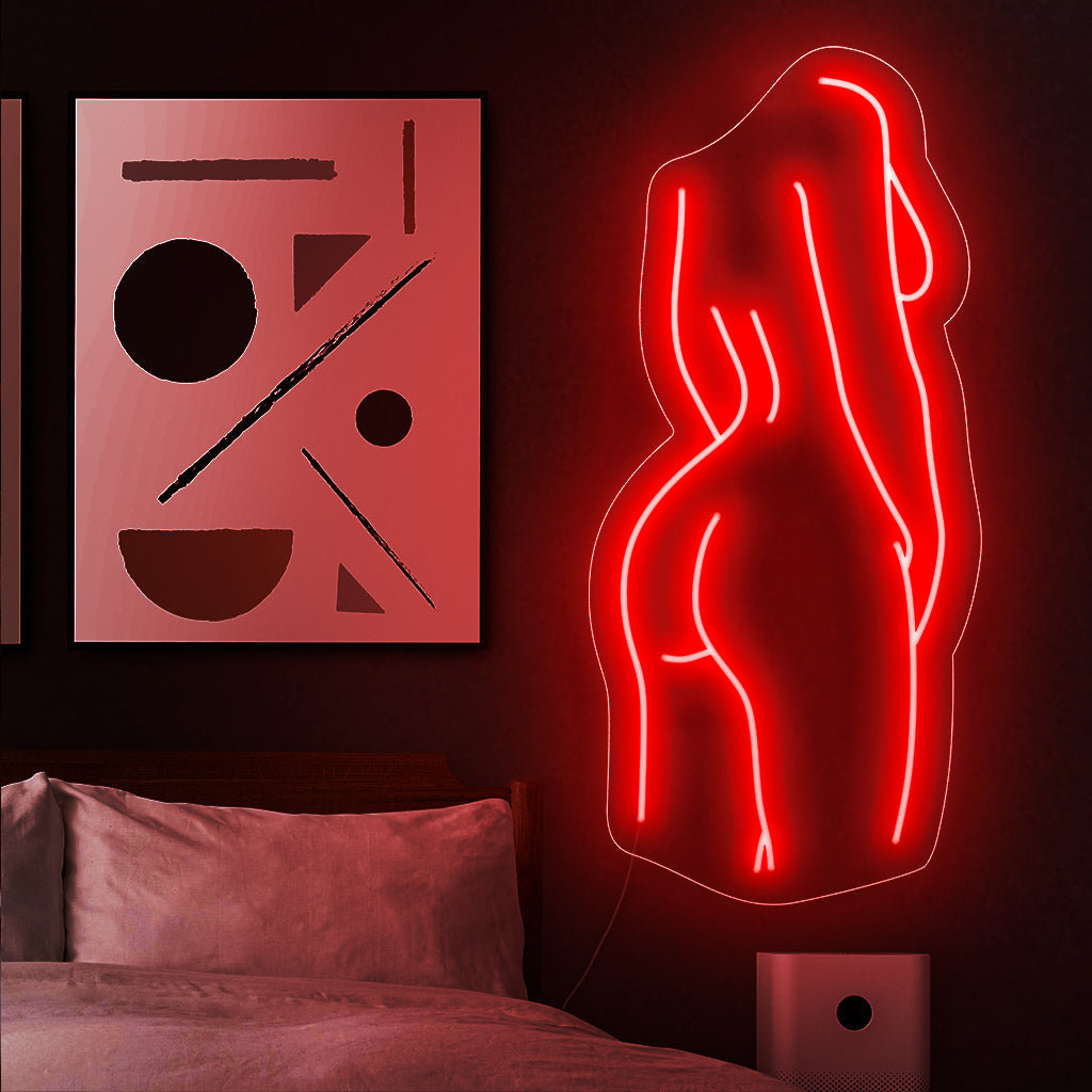 „Elegant Nude Body Neon Sign“ dient als ästhetischer Ausdruck und hebt die Schönheit und Anmut der menschlichen Form aus künstlerischer Perspektive hervor.