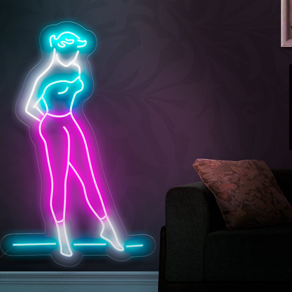 „Elegant Woman Neon Sign“ leuchtet mit Raffinesse, perfekt für gehobene Boutiquen und Räume, die die zeitlose Schönheit einer eleganten Frau feiern und dem Ambiente Raffinesse und Glamour verleihen.