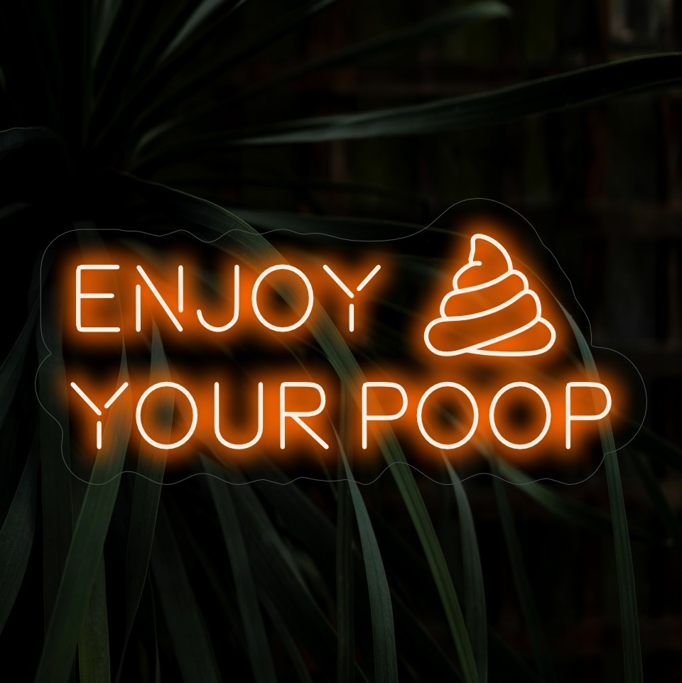Das Neonschild „Enjoy Your Poop“ leuchtet humorvoll und zeigt die unbeschwerte Seite des Lebens. Perfekt für Räume, in denen spielerische und witzige Ausdrücke geschätzt werden.