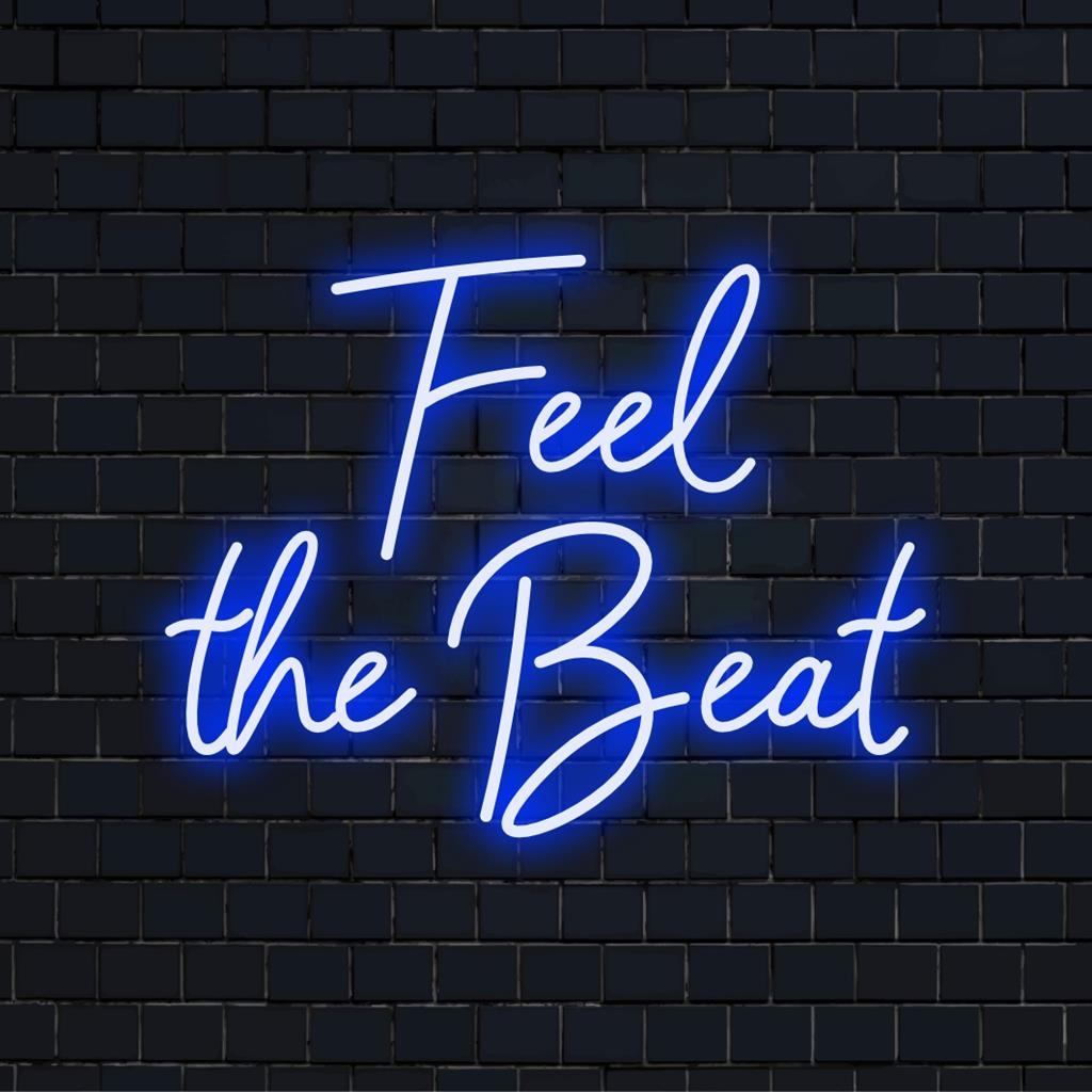 Lebendiges LED-Neonschild „Feel The Beat“, perfekt, um mit seinem fesselnden Leuchten und individuellen Neondekor jedem Raum Energie zu verleihen.