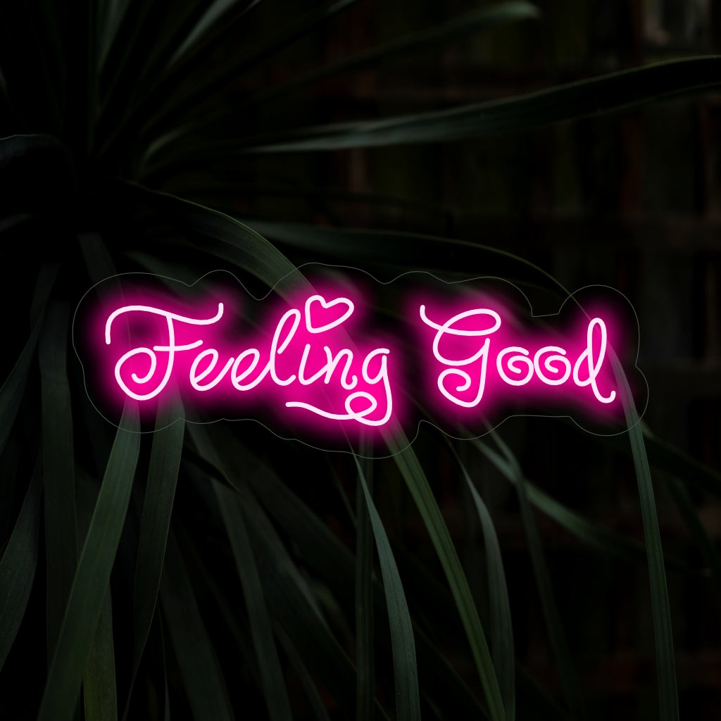 Das „Feeling Good Neon Sign“ leuchtet positiv und ist perfekt für Wellnessbereiche und Bereiche, die eine positive Einstellung und Wohlbefinden fördern und der Atmosphäre Lebendigkeit verleihen.