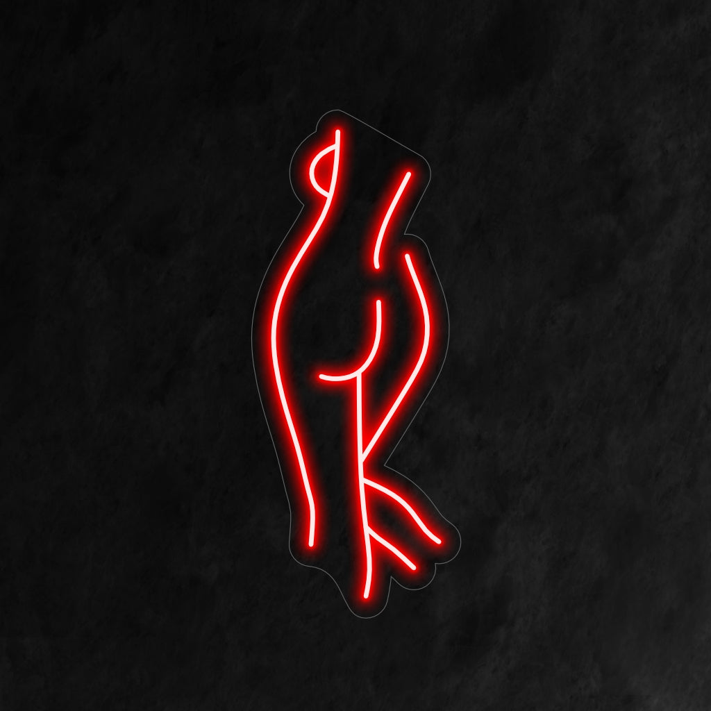 „Female Body Neon Sign“ leuchtet mit künstlerischer Eleganz, perfekt für Kunstgalerien und Räume, in denen die ästhetische Anziehungskraft der weiblichen Form geschätzt wird.