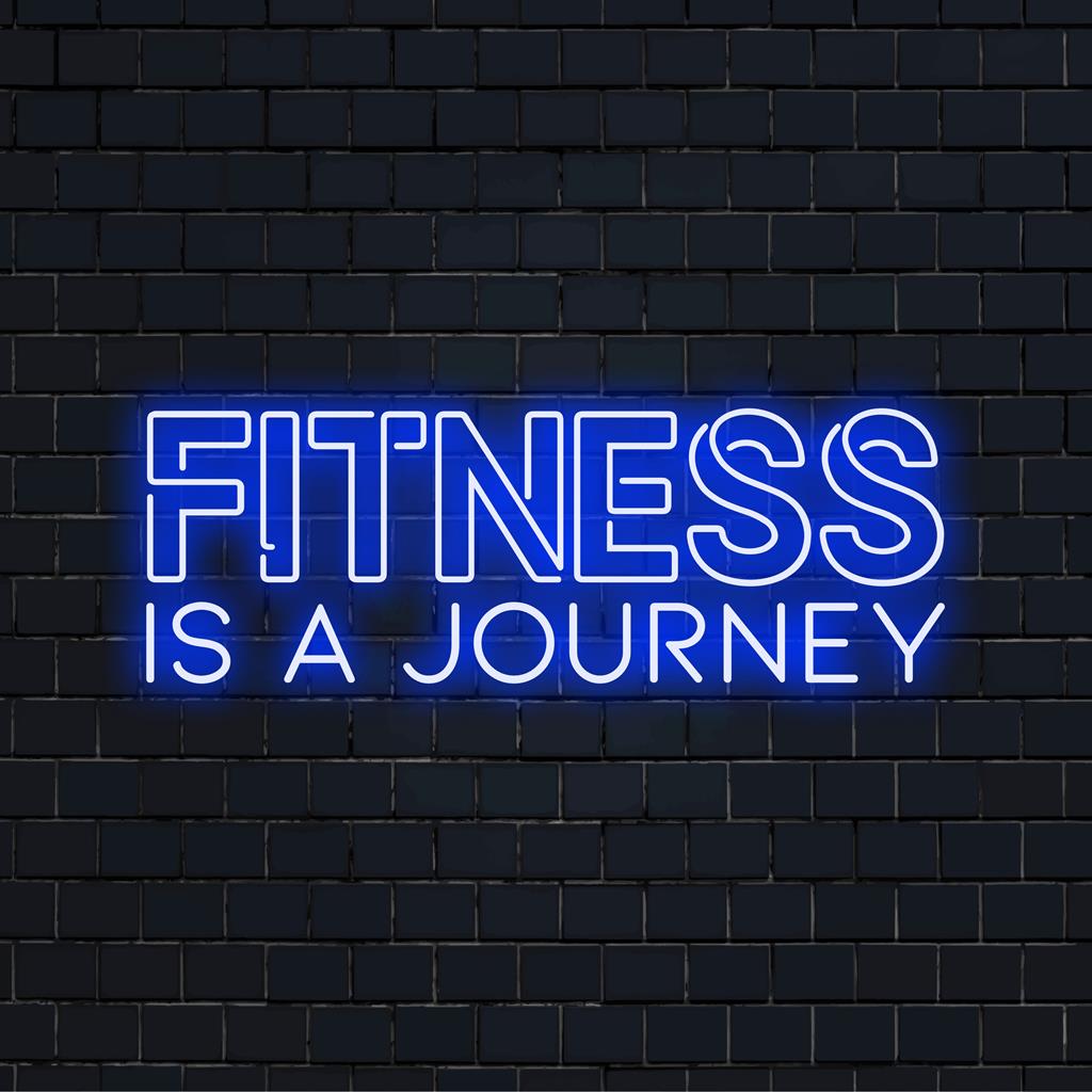 Individuelles LED-Neonschild mit der Aufschrift „Fitness Is A Journey“, perfekt, um Ihrem Raum eine motivierende Neonlichtdekoration hinzuzufügen.