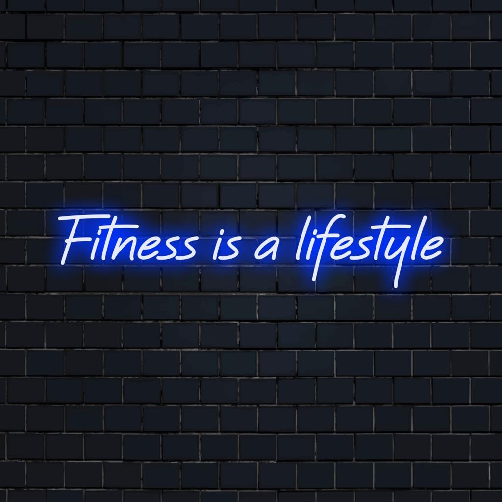 Individuelles LED-Neonschild mit der Aufschrift „Fitness ist ein Lebensstil“; lebendige Neonlichtkunst zur Wanddekoration in Fitnessstudios oder Wohnräumen.