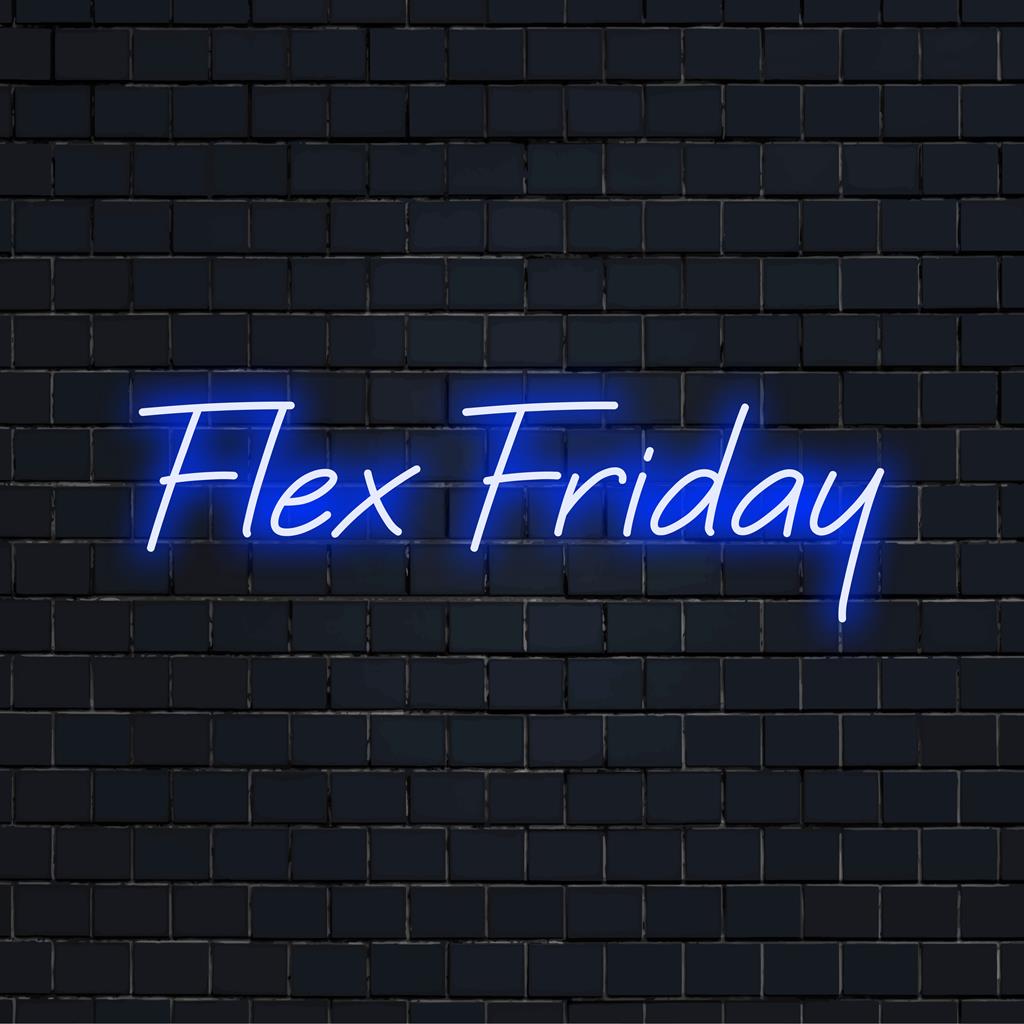 Farbenfrohes Flex Friday LED-Neonschild; perfekt für einzigartige Neon-Wandkunst oder moderne, individuelle LED-Dekoration, die jeden Raum aufwertet.