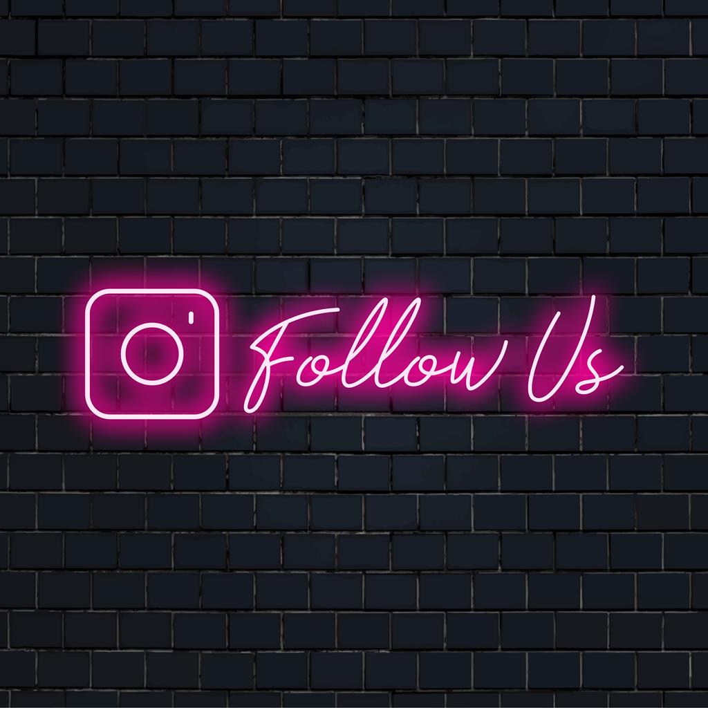 Individuelles Neonschild mit dem Text „Follow Us“, ideale LED-Dekoration für geschäftliches oder Social-Media-Engagement und Branding. Neon-Wandkunst.