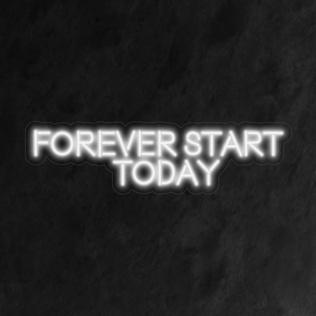 „Forever Start Today Neon Sign“ – strahlt vor motivierender Energie, ist perfekt für Fitnessstudios und Arbeitsräume und fördert eine proaktive und positive Denkweise.