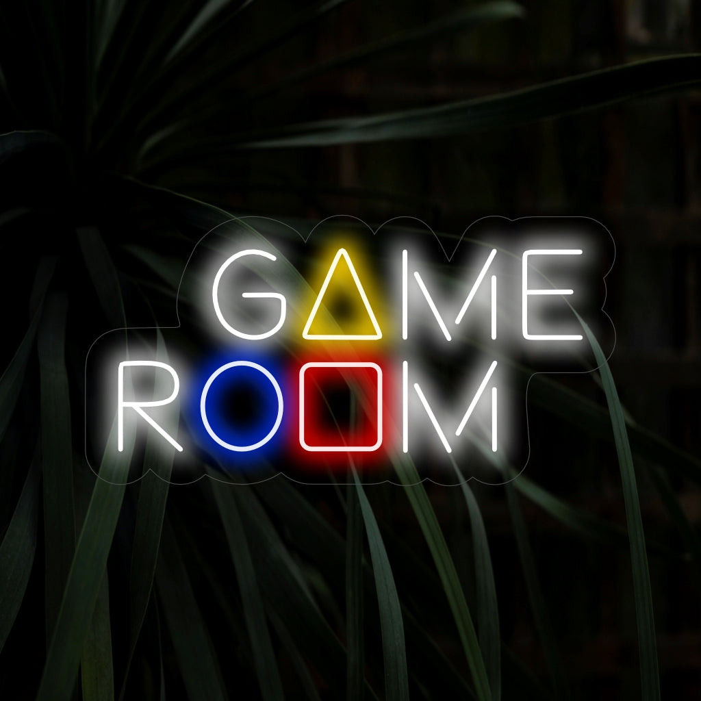 „Game Room Neon Sign“ – Glänzend mit Gaming-Allüren, perfekt für Spielzimmer und Unterhaltungsbereiche, erfüllt die Umgebung mit Spielgeist.