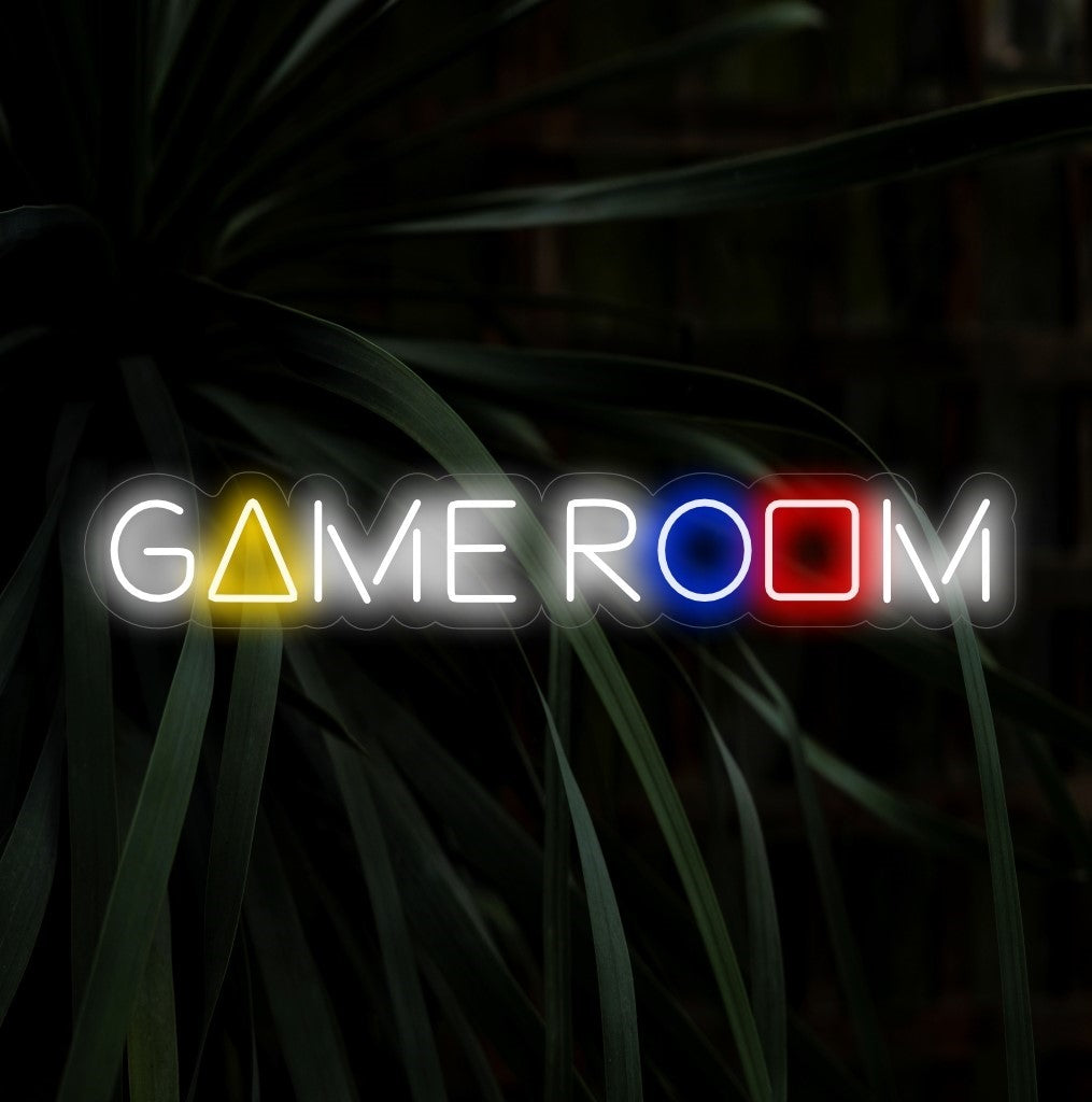 „Game Room Neon Sign“ – Bringt Licht ins Spiel, ist ein unverzichtbares Element für Spielzimmer und Unterhaltungsbereiche und schafft eine lebendige Atmosphäre für Gaming-Enthusiasten.