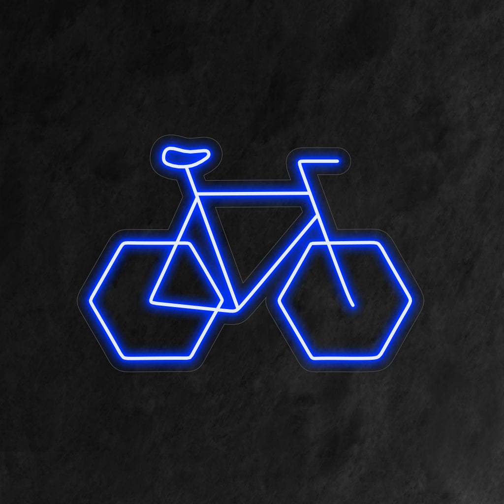 „Geometric Bike Neon Sign“ – Treten mit modernem Flair, perfekt für Fahrradgeschäfte und Radsportbegeisterte, fängt die Verschmelzung von Geometrie und der Liebe zum Radfahren ein.