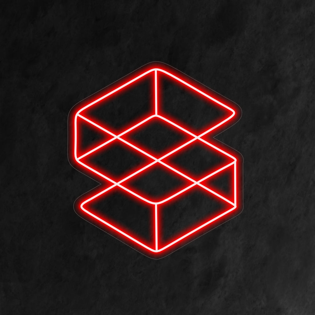 „Neonschild mit geometrischer Form“ – Erleuchtet mit abstrakter Raffinesse, perfekt für moderne Räume und Kunstateliers, die die Einfachheit und Eleganz geometrischer Formen widerspiegeln.