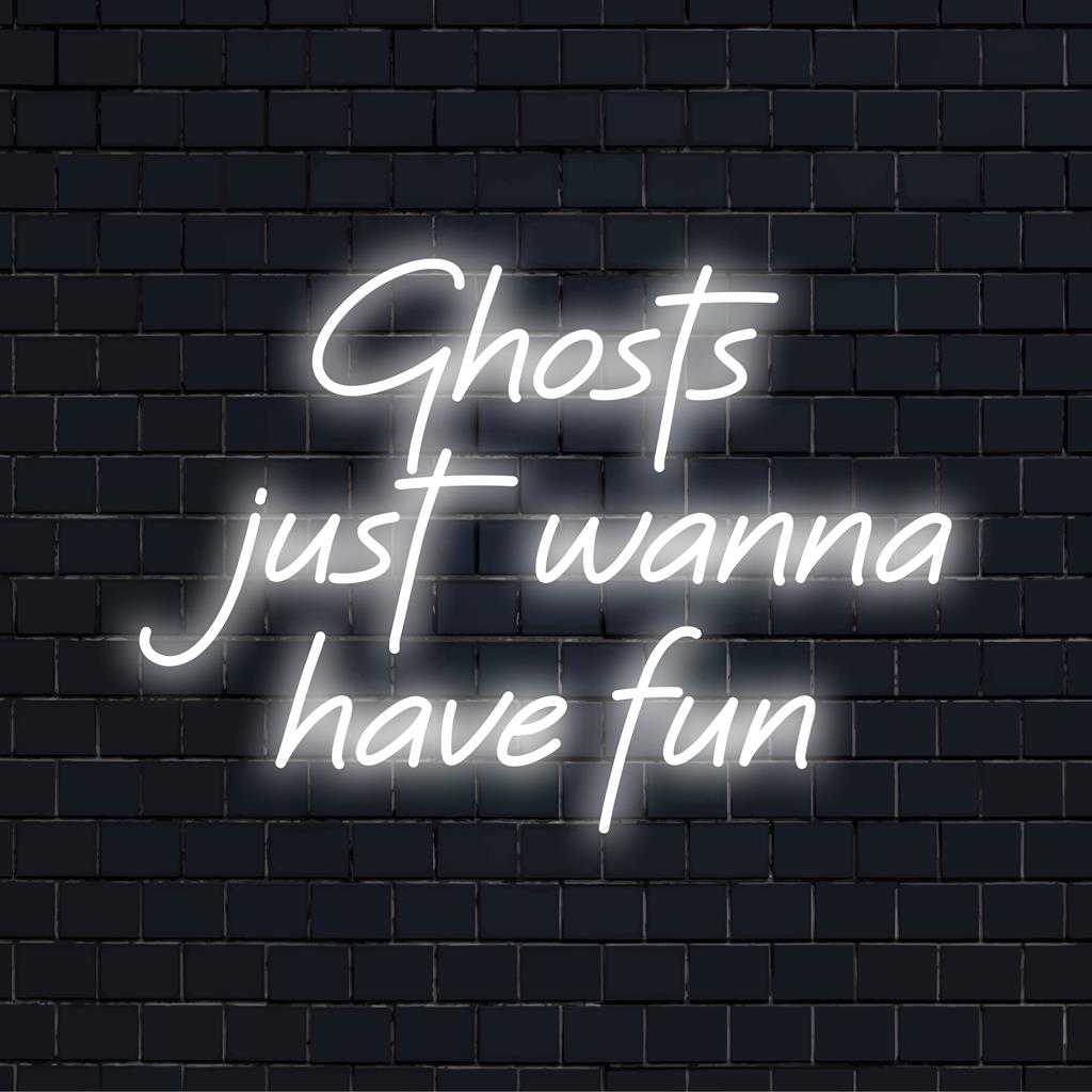 LED-Neonschild „Colorful Ghosts Just Wanna Have Fun“, ein lebendiges Neon-Wandkunstdekor, perfekt für eine verspielte Atmosphäre.