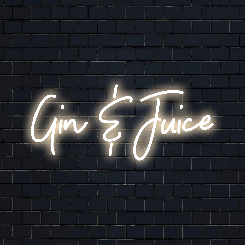 Individuelles LED-Neonschild mit der Aufschrift „Gin And Juice“, das jedem Raum einen lebendigen Glanz und eine persönliche Note verleiht, perfekt für eine einzigartige Neondekoration.