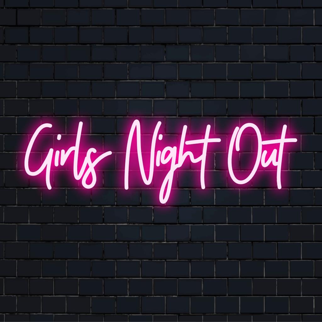 Lebendiges, individuelles LED-Neonschild mit der verspielten Aufschrift „Girls Night Out“ in leuchtenden Farben, perfekt für jeden lustigen Versammlungsraum.