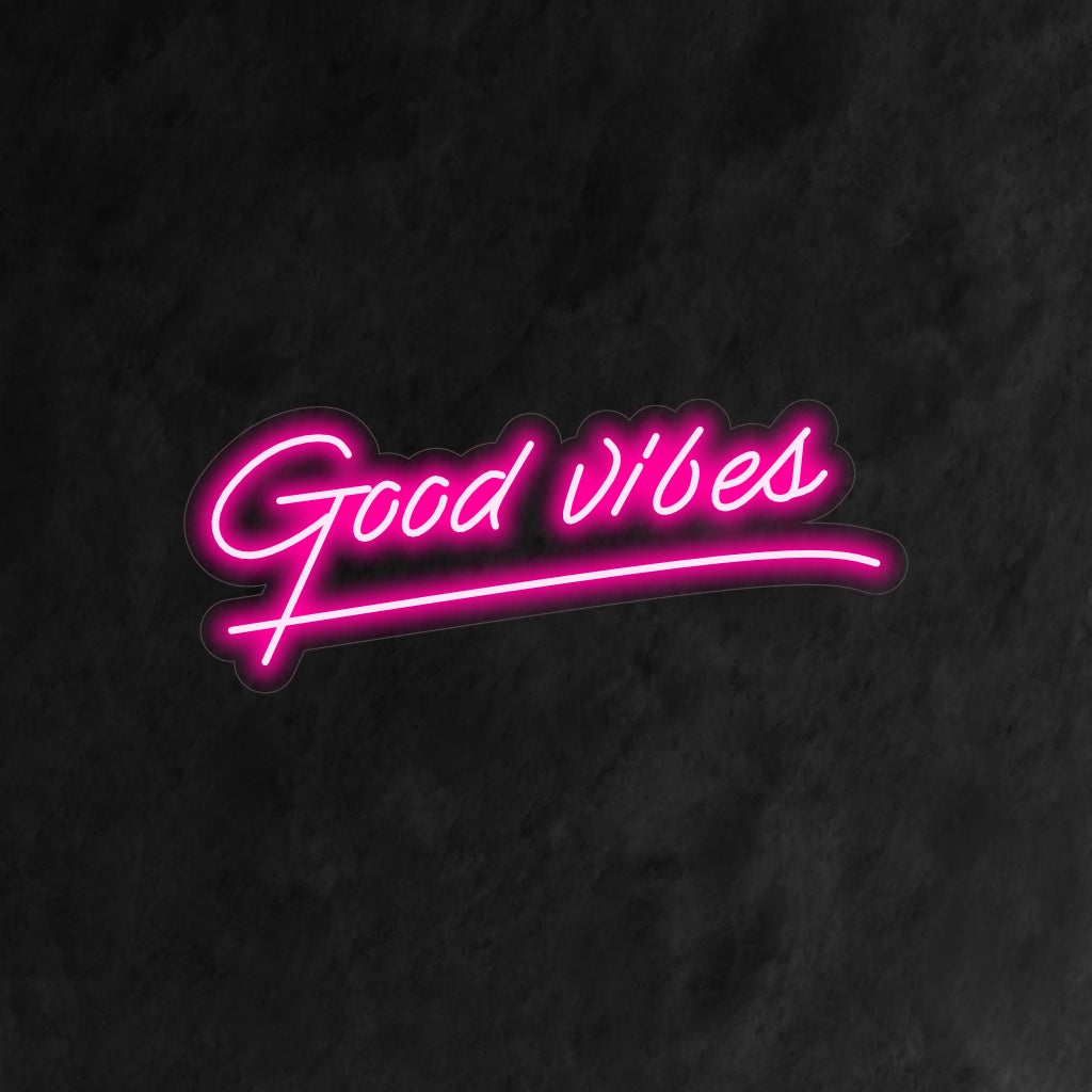 „Good Vibes Neon Sign“ ist eine positive und erhebende Ergänzung für Ihr Interieur. Ein Neonlicht, das gute Stimmung und Positivität ausstrahlt.
